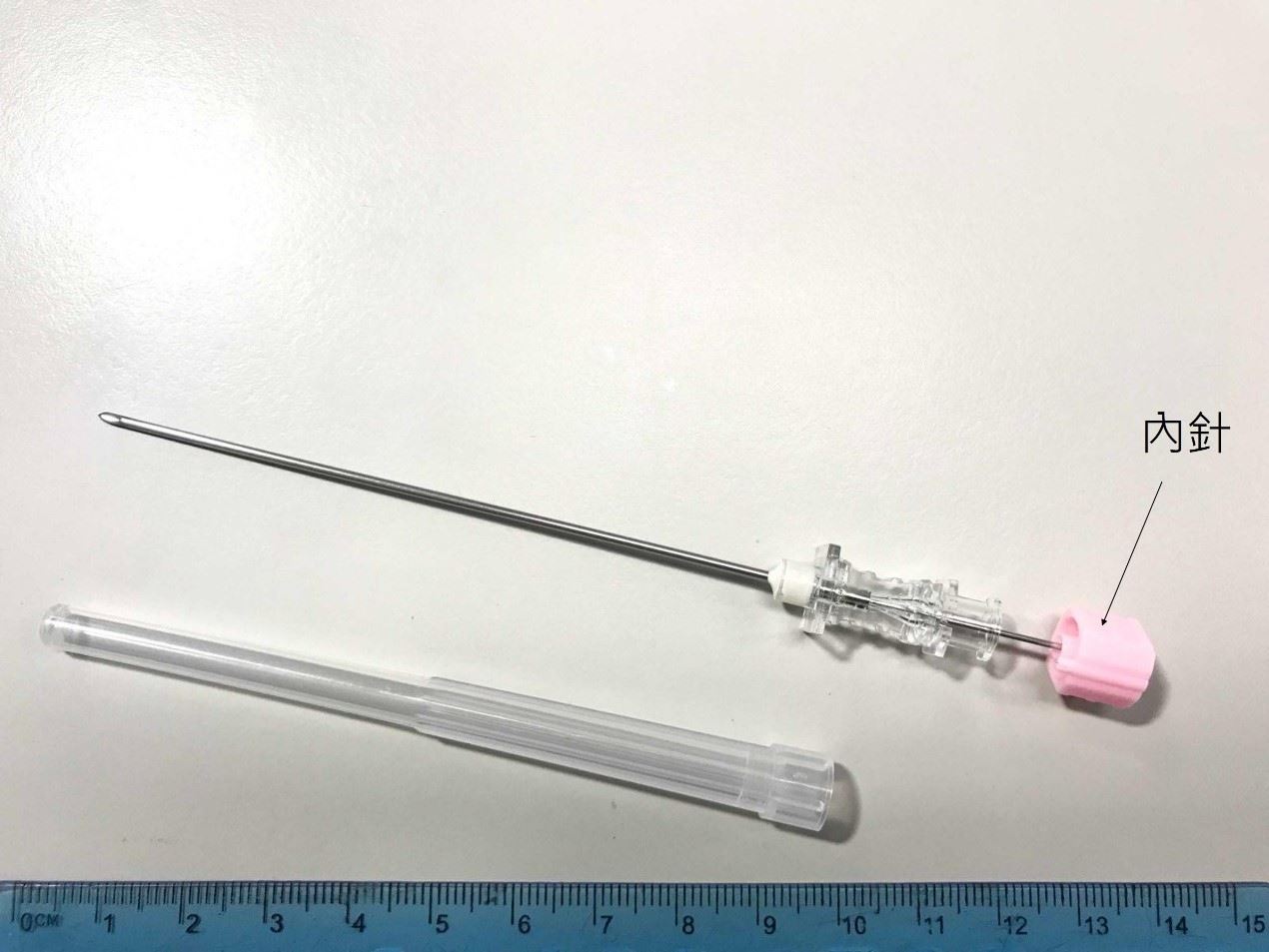 圖2、大型石斑魚類採血所需的雙套針頭，需先找到血管位置，再拔除內針，裝上注射筒採血，需要俐落的操作技術與經驗