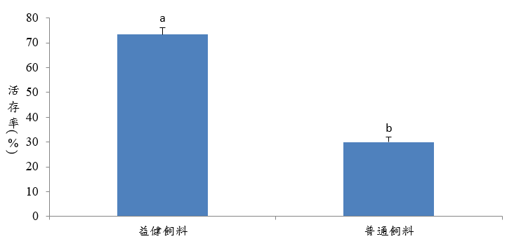 午仔魚投餵益健飼料後以發光桿菌攻毒之活存率