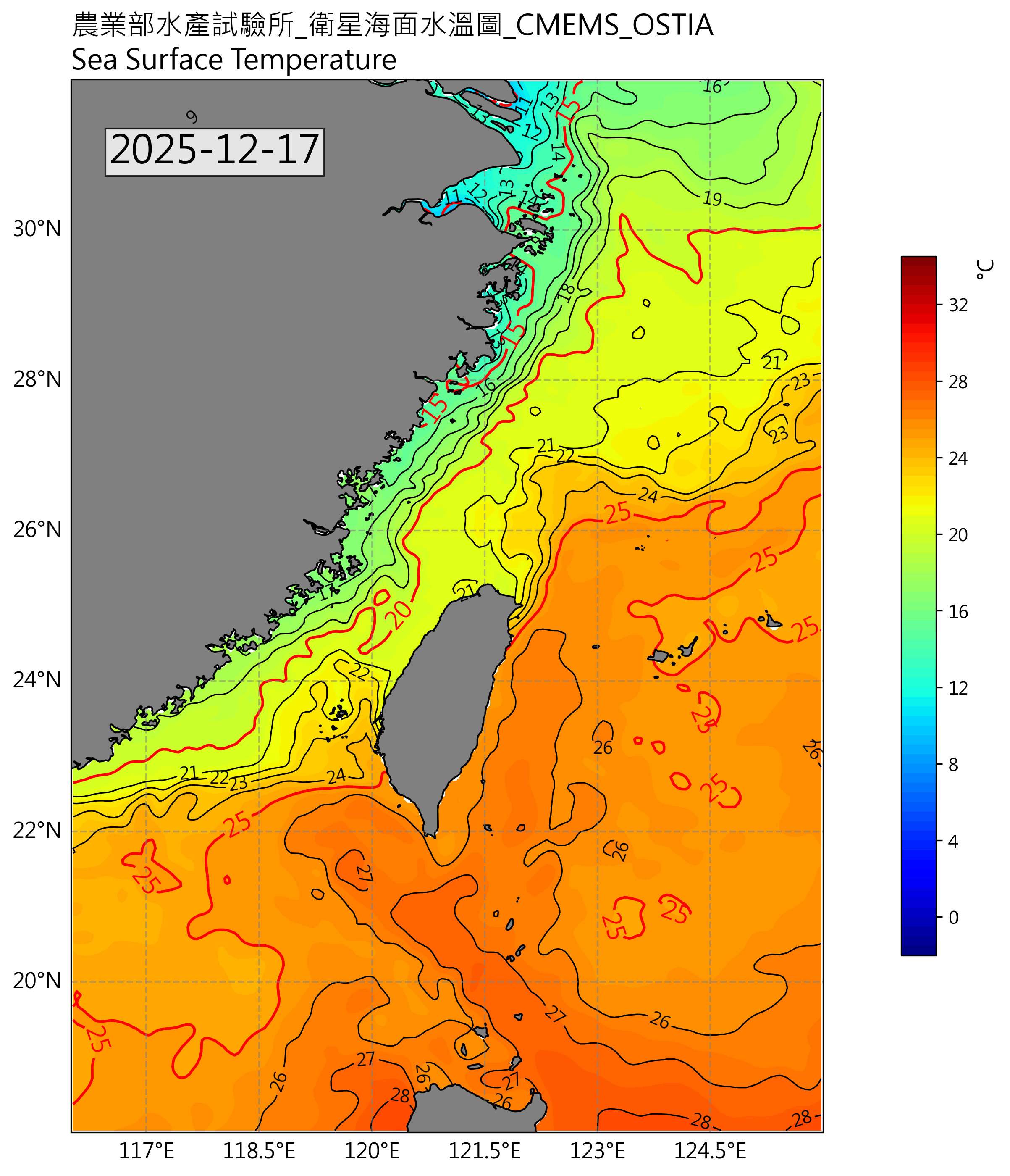 衛星海溫圖(歐洲)2025-12-17