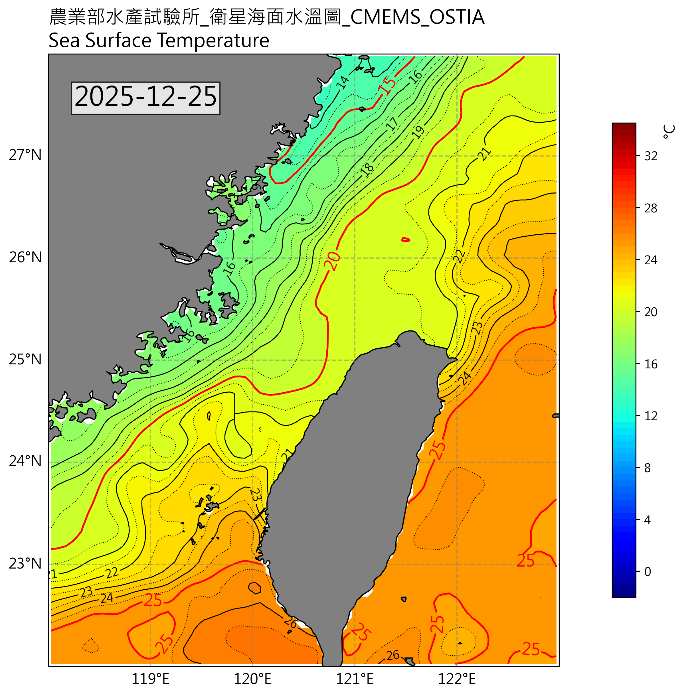 衛星海溫圖(歐洲)2025-12-25