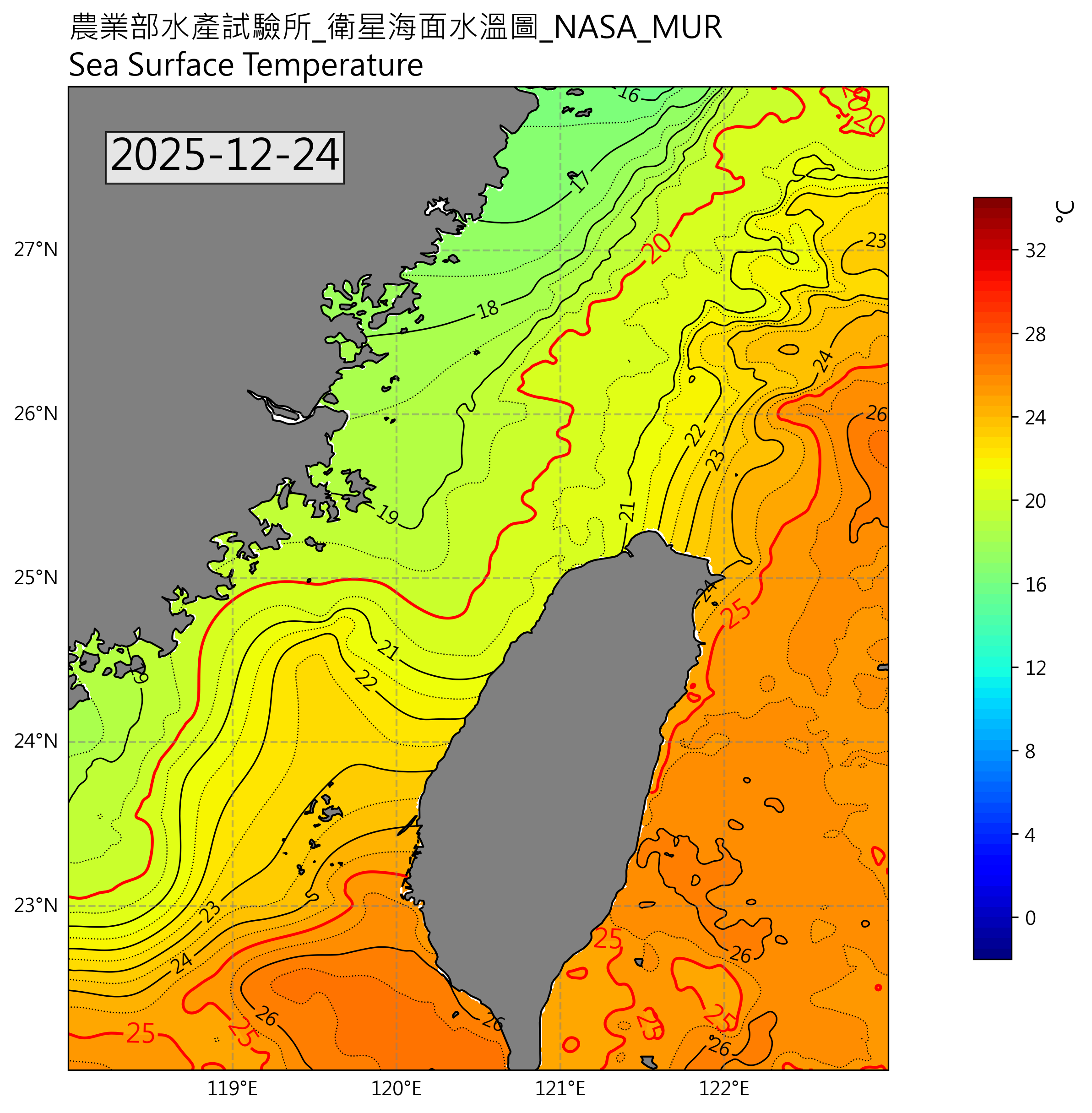 衛星海溫圖(美國)2025-12-24