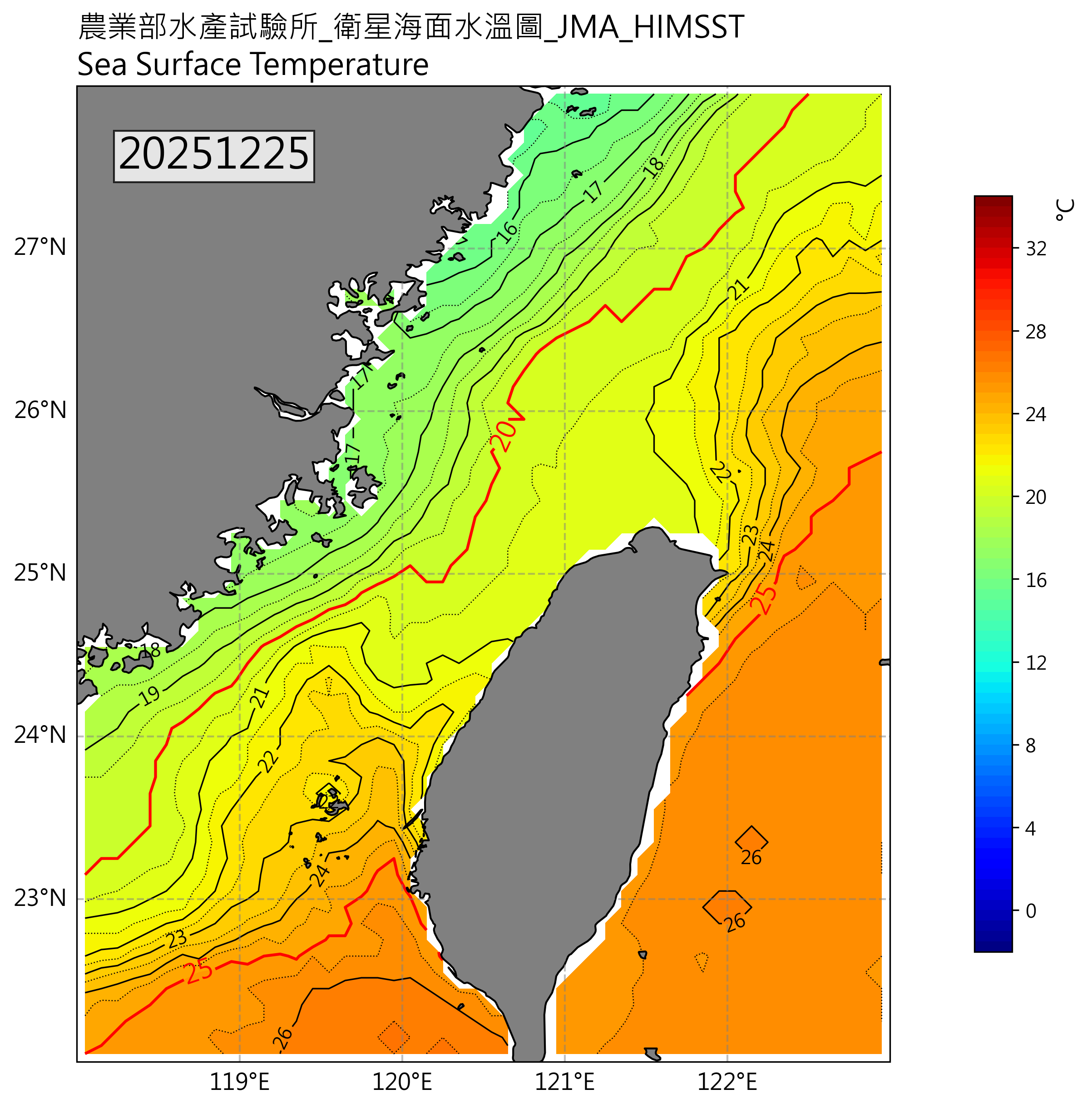衛星海溫圖(日本)2025-12-25