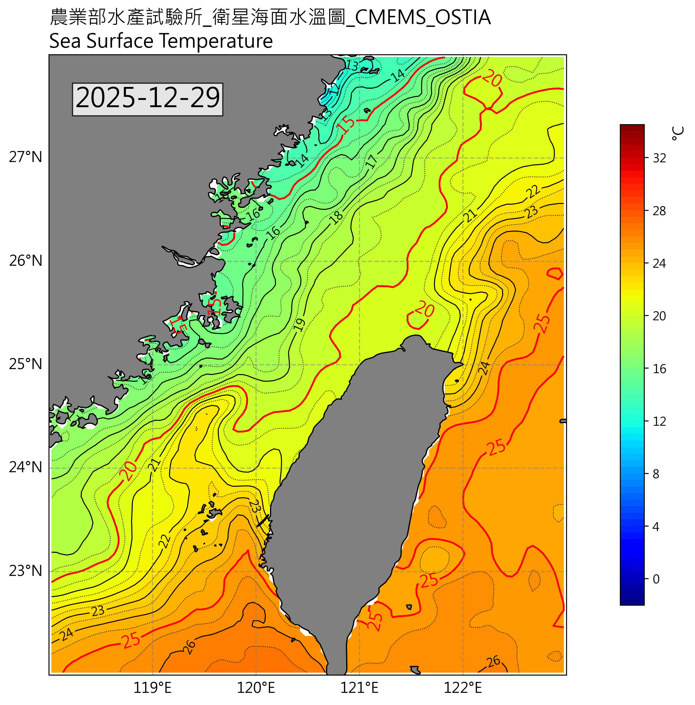 衛星海溫圖(歐洲)2025-12-29