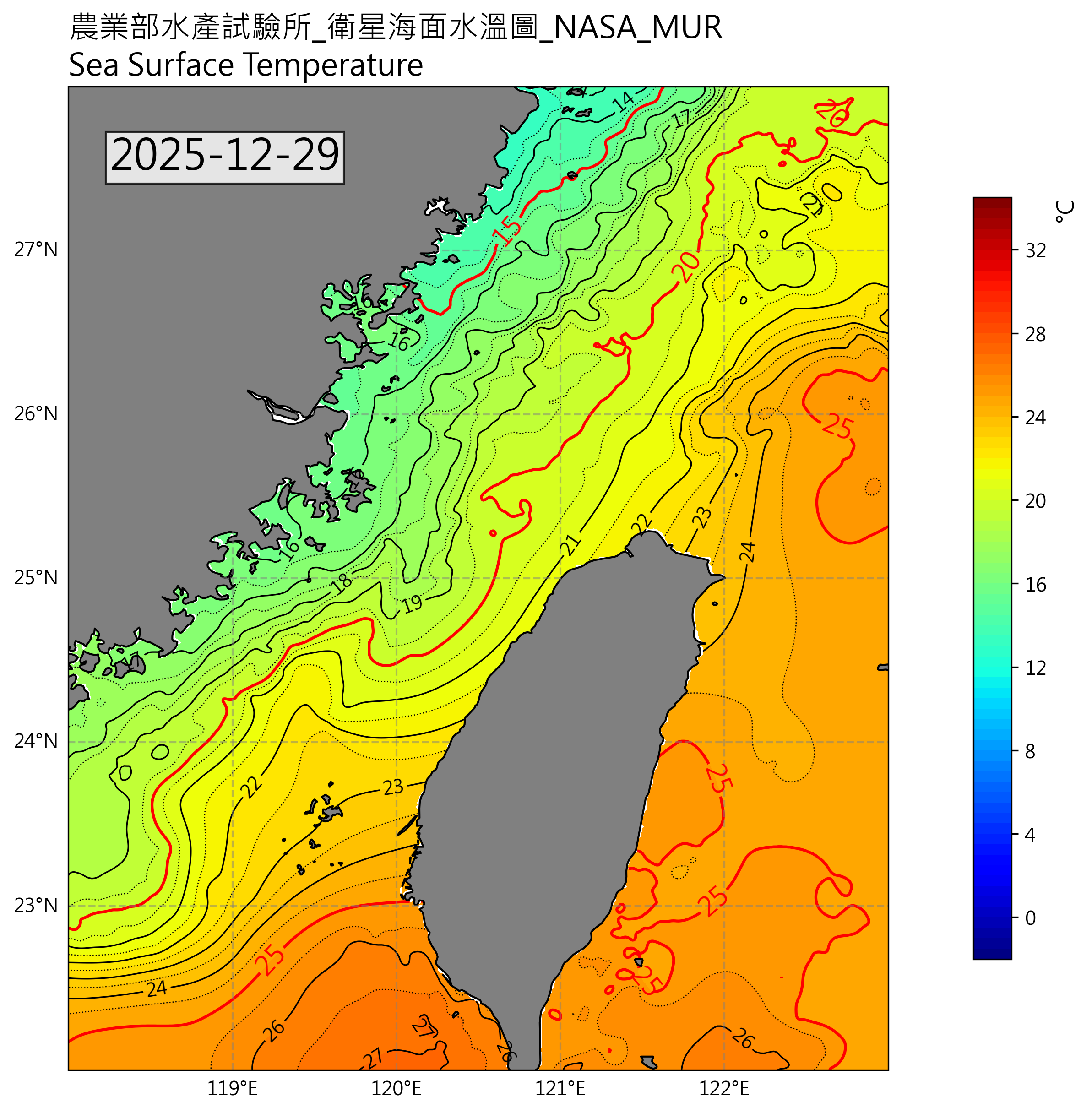 衛星海溫圖(美國)2025-12-29