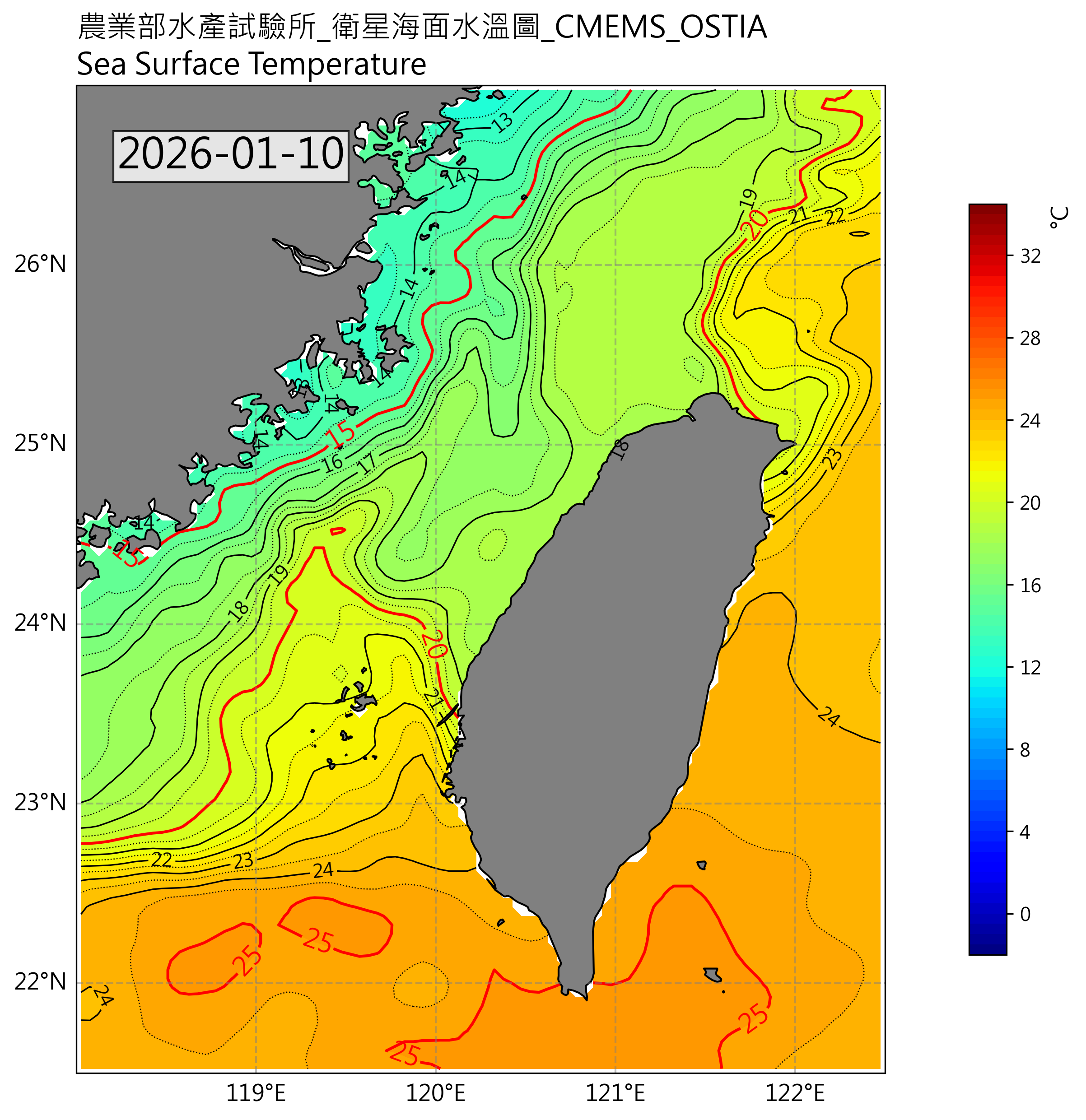 衛星水溫圖(歐洲)2026-01-10