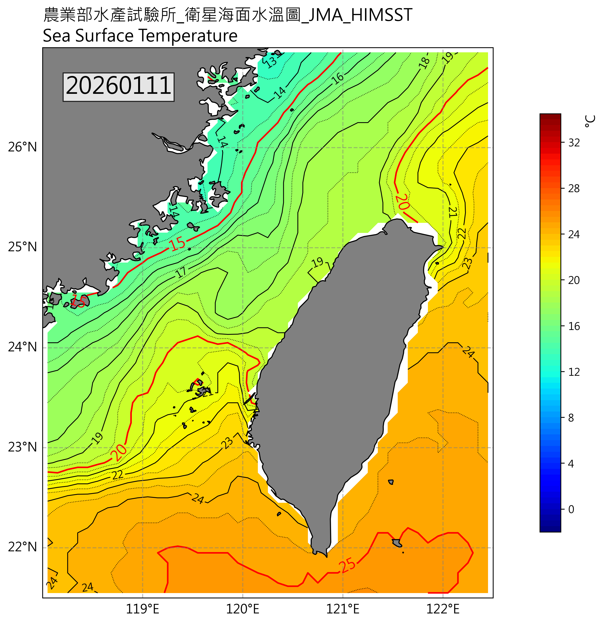 衛星水溫圖(日本)2026-01-11