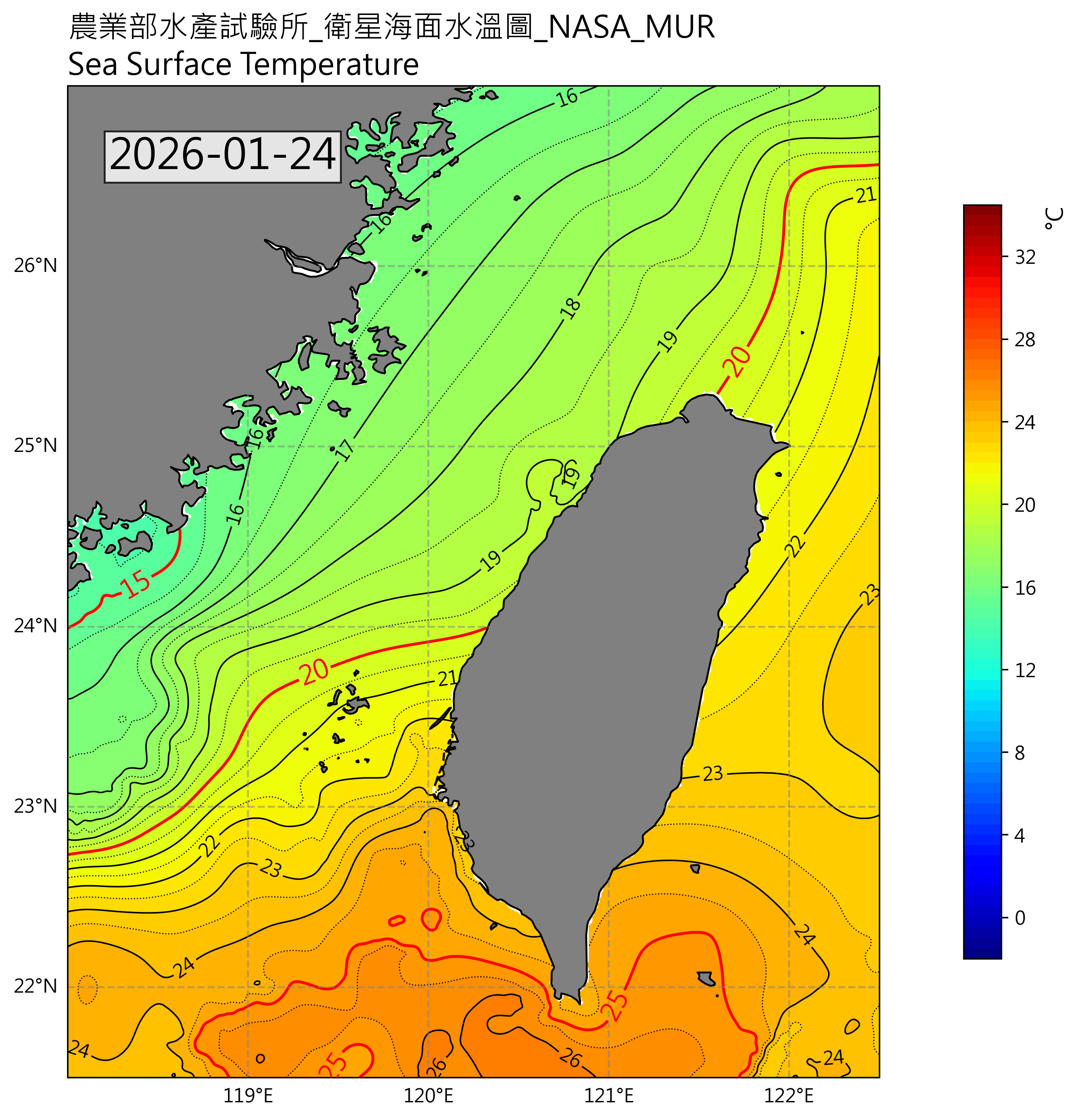 衛星水溫圖(美國)-2026-01-24