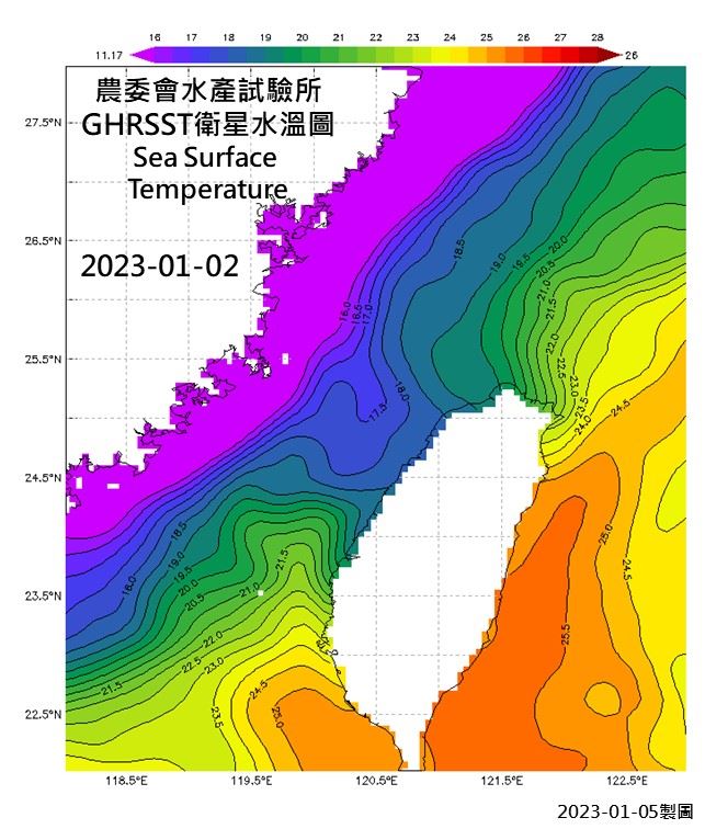 GHRSST-衛星水溫等溫線圖-L-20230102