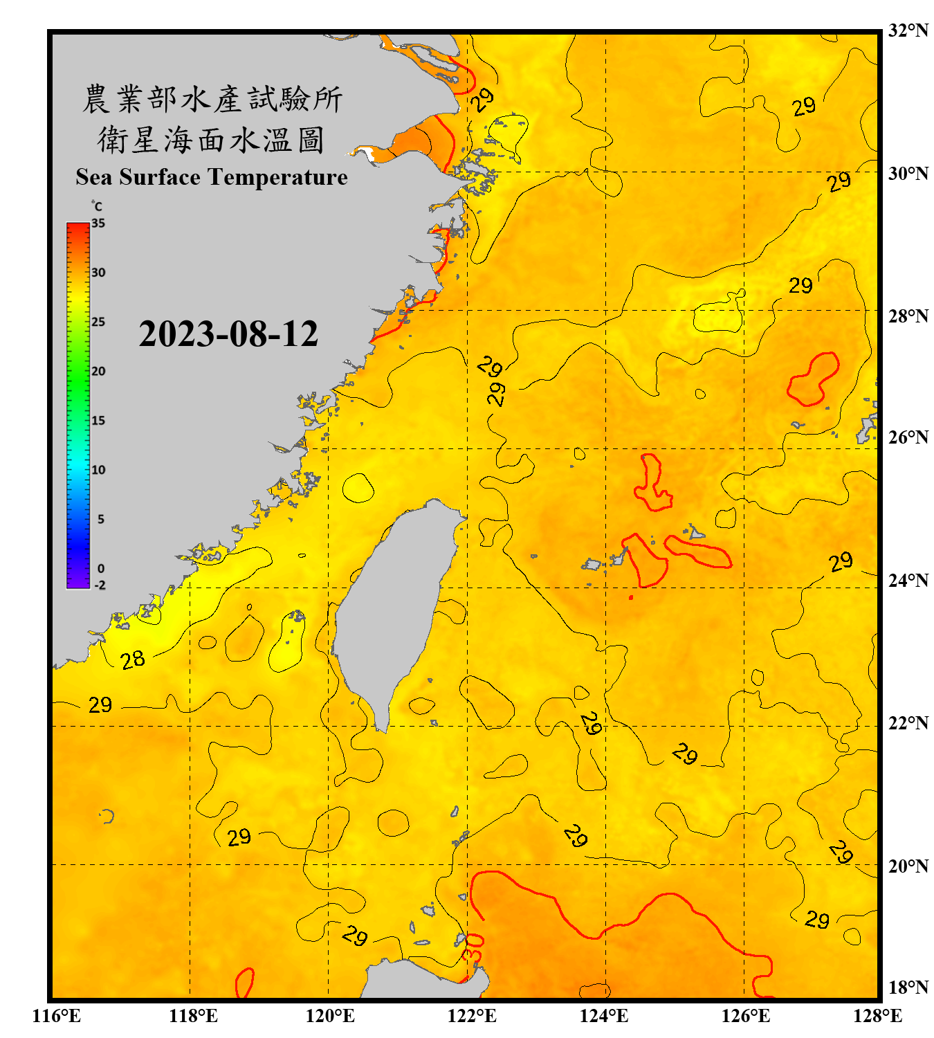 domain-taiwan_20230812090000-JPL-L4_GHRSST-SSTfnd-MUR-GLOB-v02_0-fv04_1_nc_contour