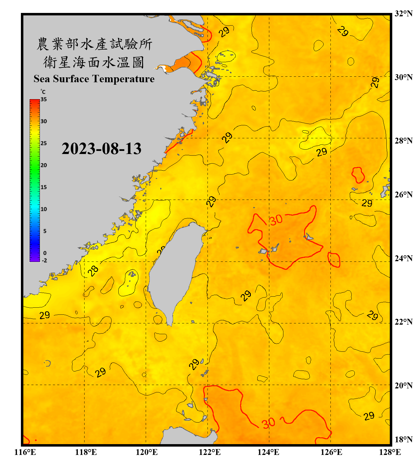 domain-taiwan_20230813090000-JPL-L4_GHRSST-SSTfnd-MUR-GLOB-v02_0-fv04_1_nc_contour