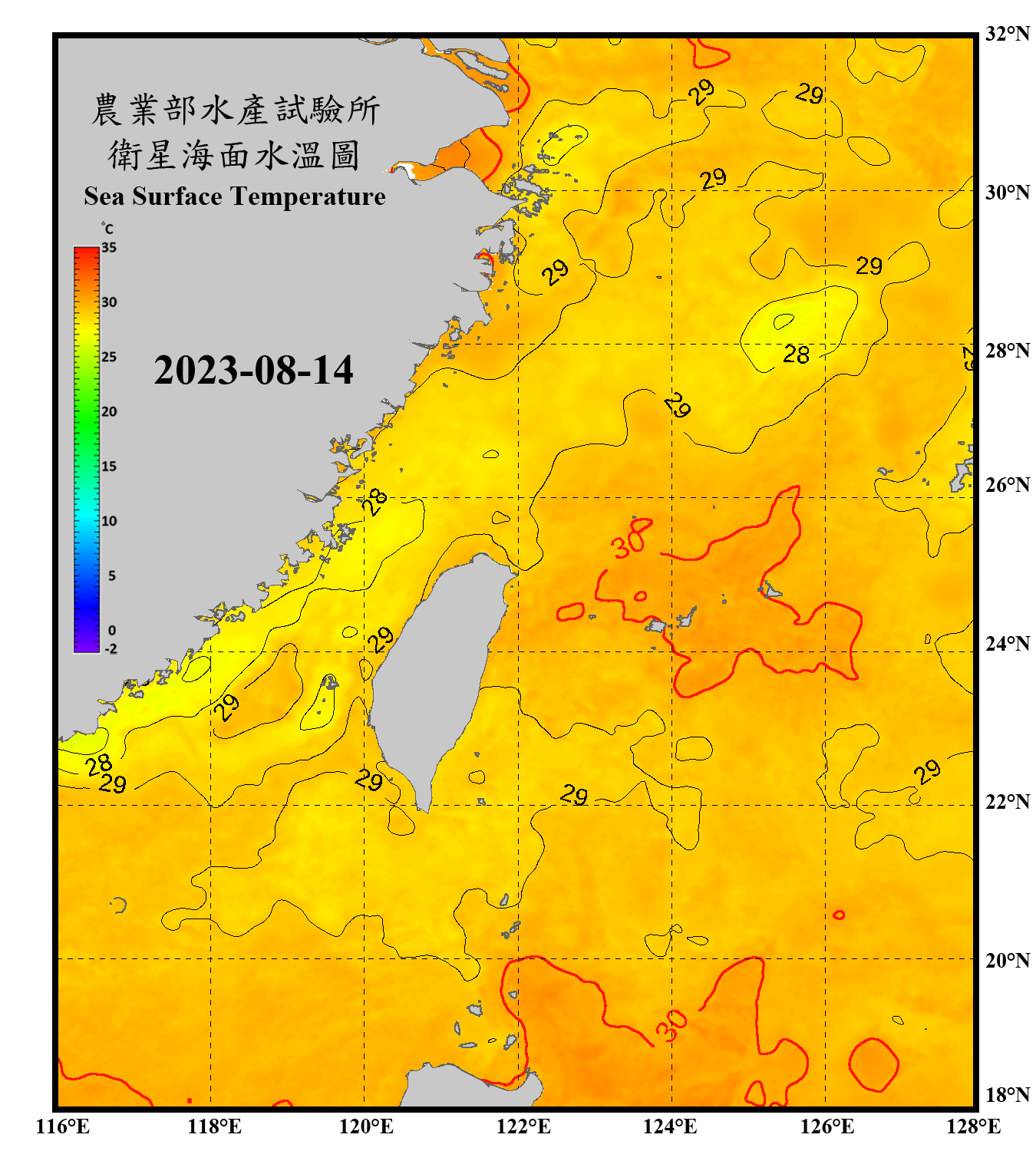 domain-taiwan_20230814090000-JPL-L4_GHRSST-SSTfnd-MUR-GLOB-v02_0-fv04_1_nc_contour
