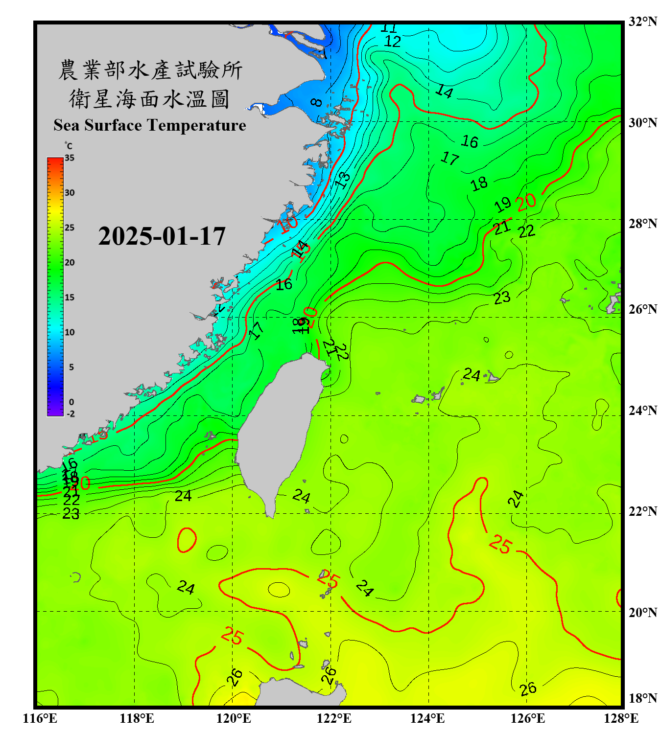 domain-taiwan_20250117090000-JPL-L4_GHRSST-SSTfnd-MUR-GLOB-v02.0-fv04.1.nc_contour