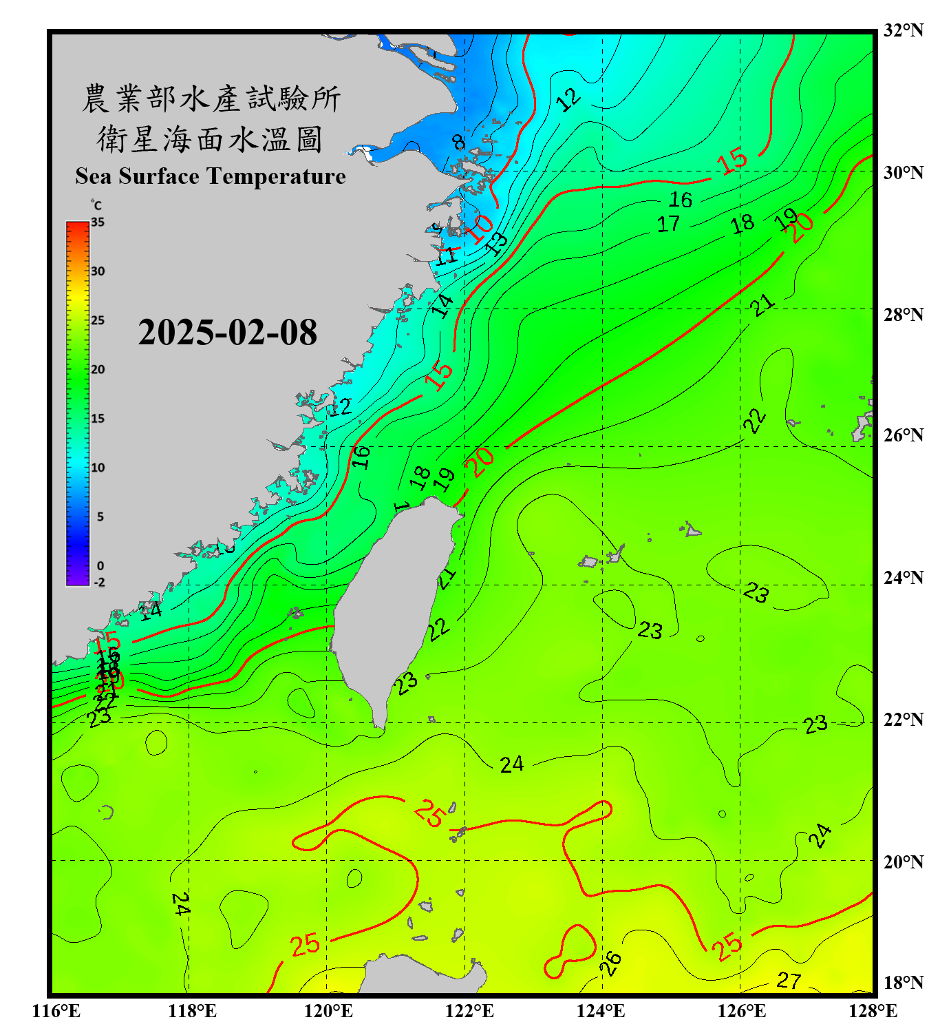 domain-taiwan_20250208090000-JPL-L4_GHRSST-SSTfnd-MUR-GLOB-v02.0-fv04.1.nc_contour