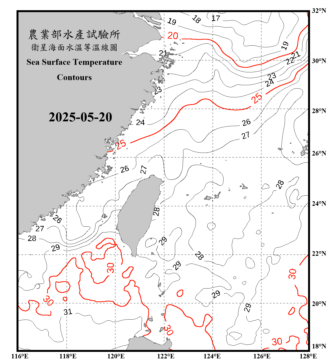 domain-taiwan_20250520090000-JPL-L4_GHRSST-SSTfnd-MUR-GLOB-v02.0-fv04.1.nc_contour_only