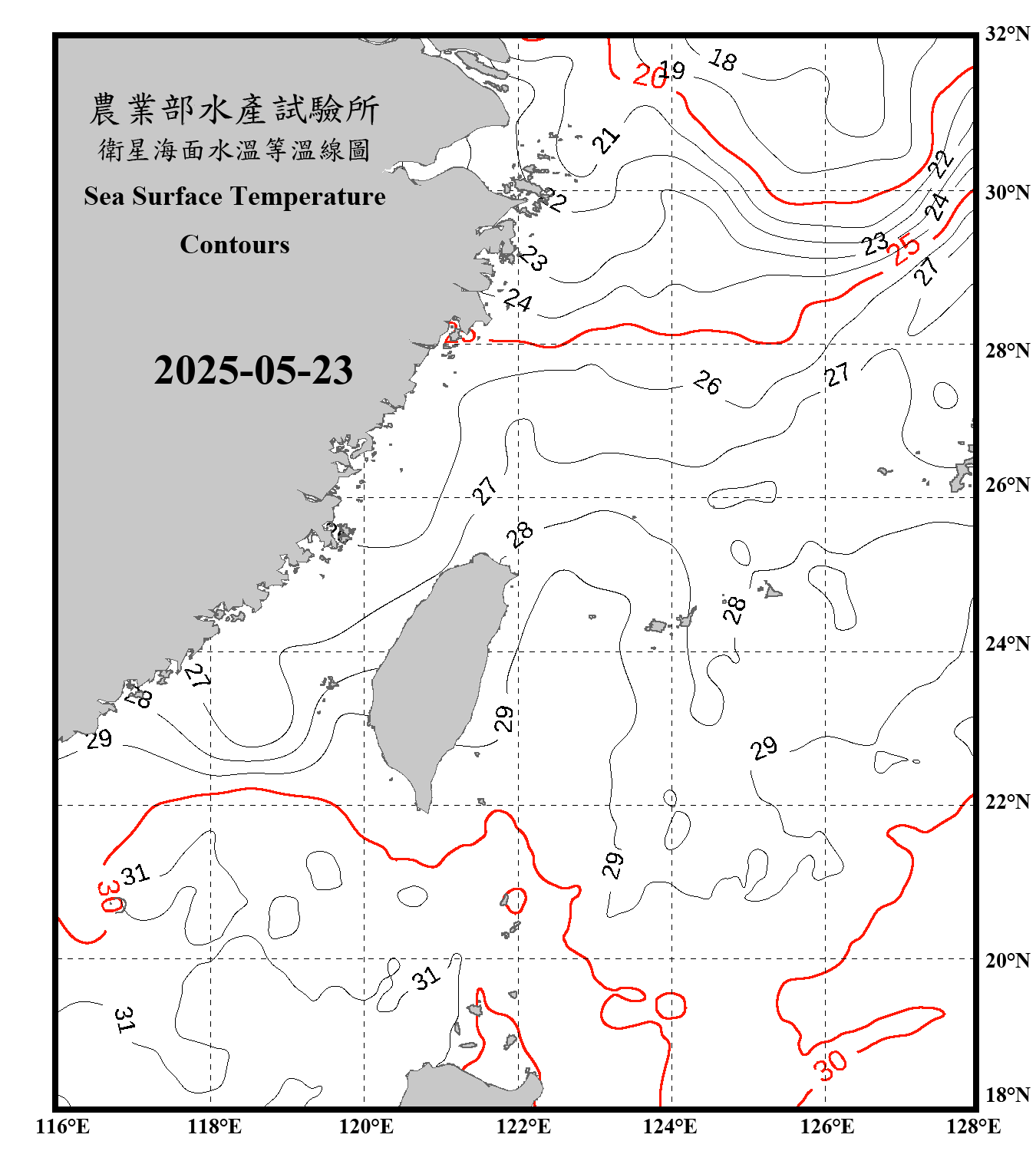 domain-taiwan_20250523090000-JPL-L4_GHRSST-SSTfnd-MUR-GLOB-v02.0-fv04.1.nc_contour