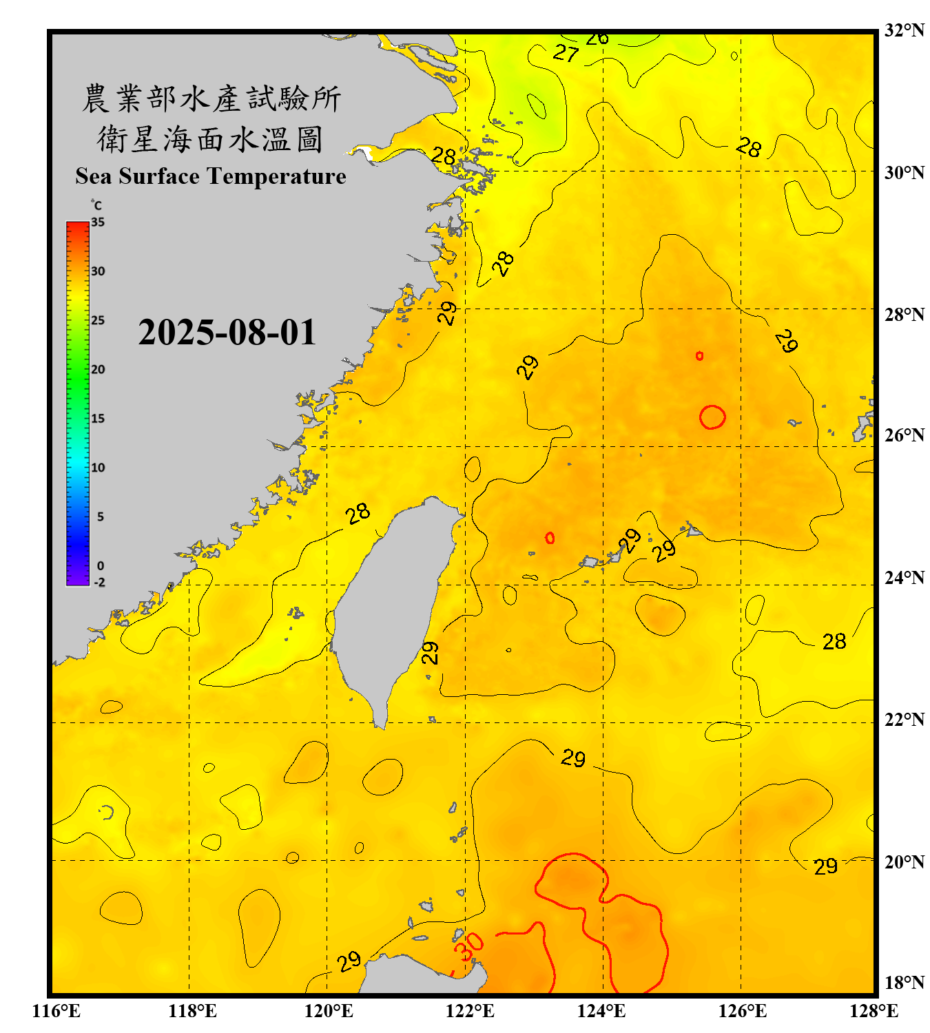 domain-taiwan_20250801090000-JPL-L4_GHRSST-SSTfnd-MUR-GLOB-v02.0-fv04.1.nc_contour