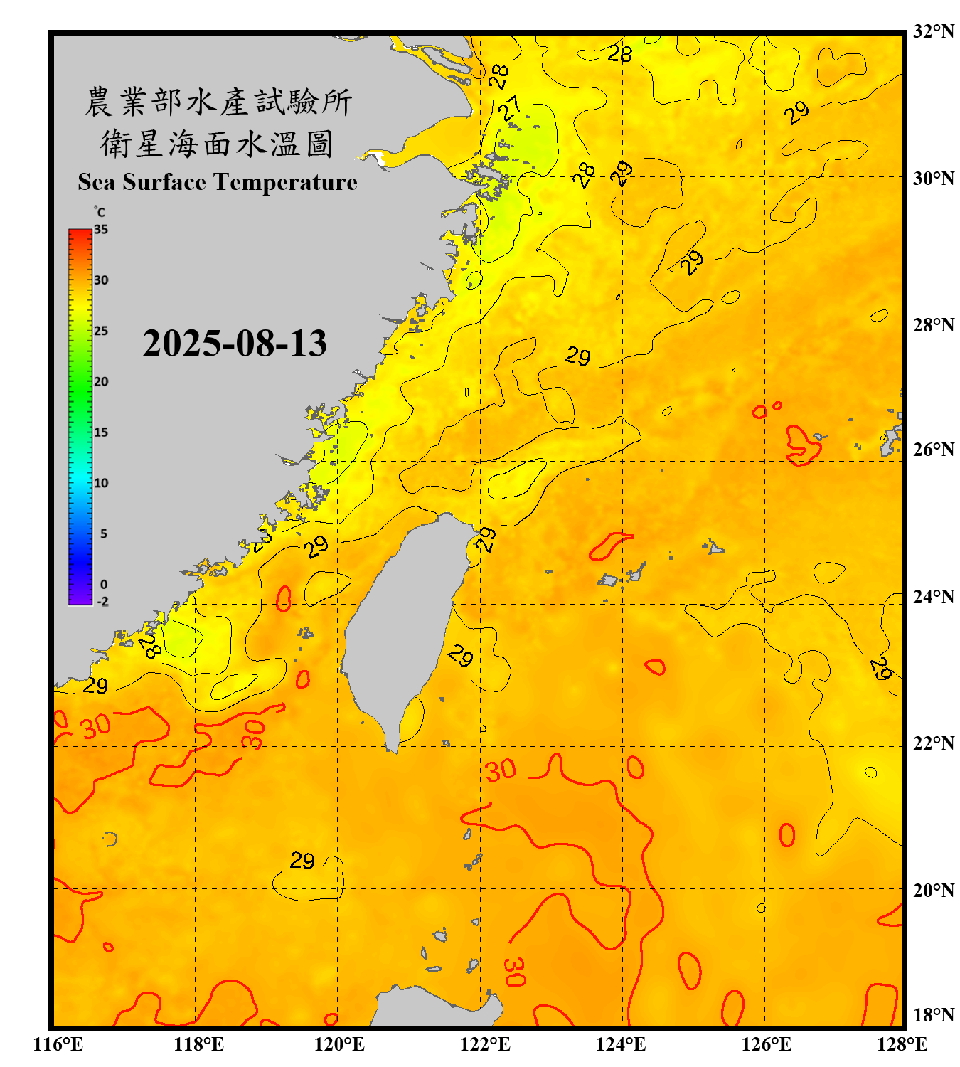 domain-taiwan_20250813090000-JPL-L4_GHRSST-SSTfnd-MUR-GLOB-v02.0-fv04.1.nc_contour