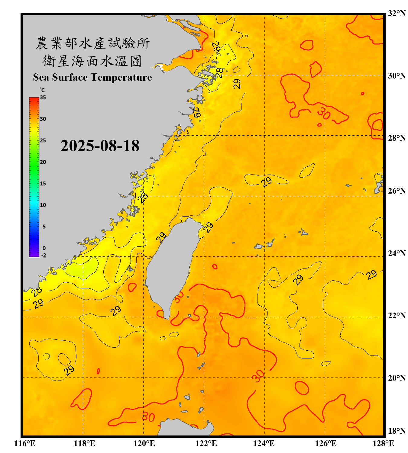 domain-taiwan_20250818090000-JPL-L4_GHRSST-SSTfnd-MUR-GLOB-v02.0-fv04.1.nc_contour