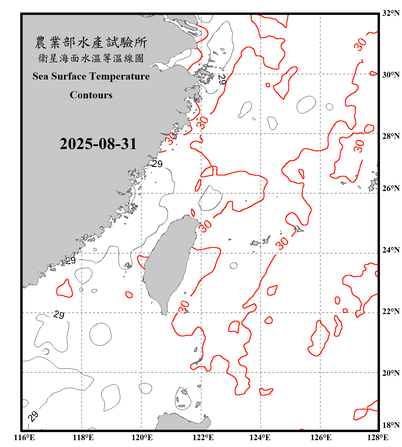 domain-taiwan_20250831090000-JPL-L4_GHRSST-SSTfnd-MUR-GLOB-v02.0-fv04.1.nc_contour_only