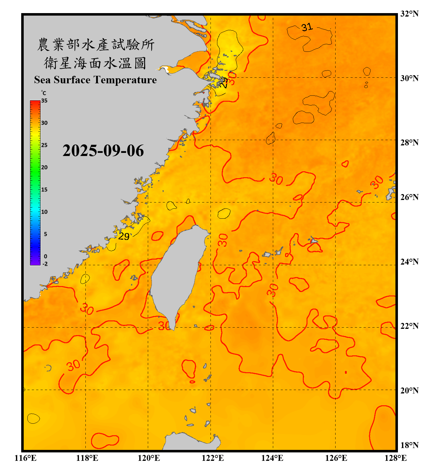domain-taiwan_20250906090000-JPL-L4_GHRSST-SSTfnd-MUR-GLOB-v02.0-fv04.1.nc_contour