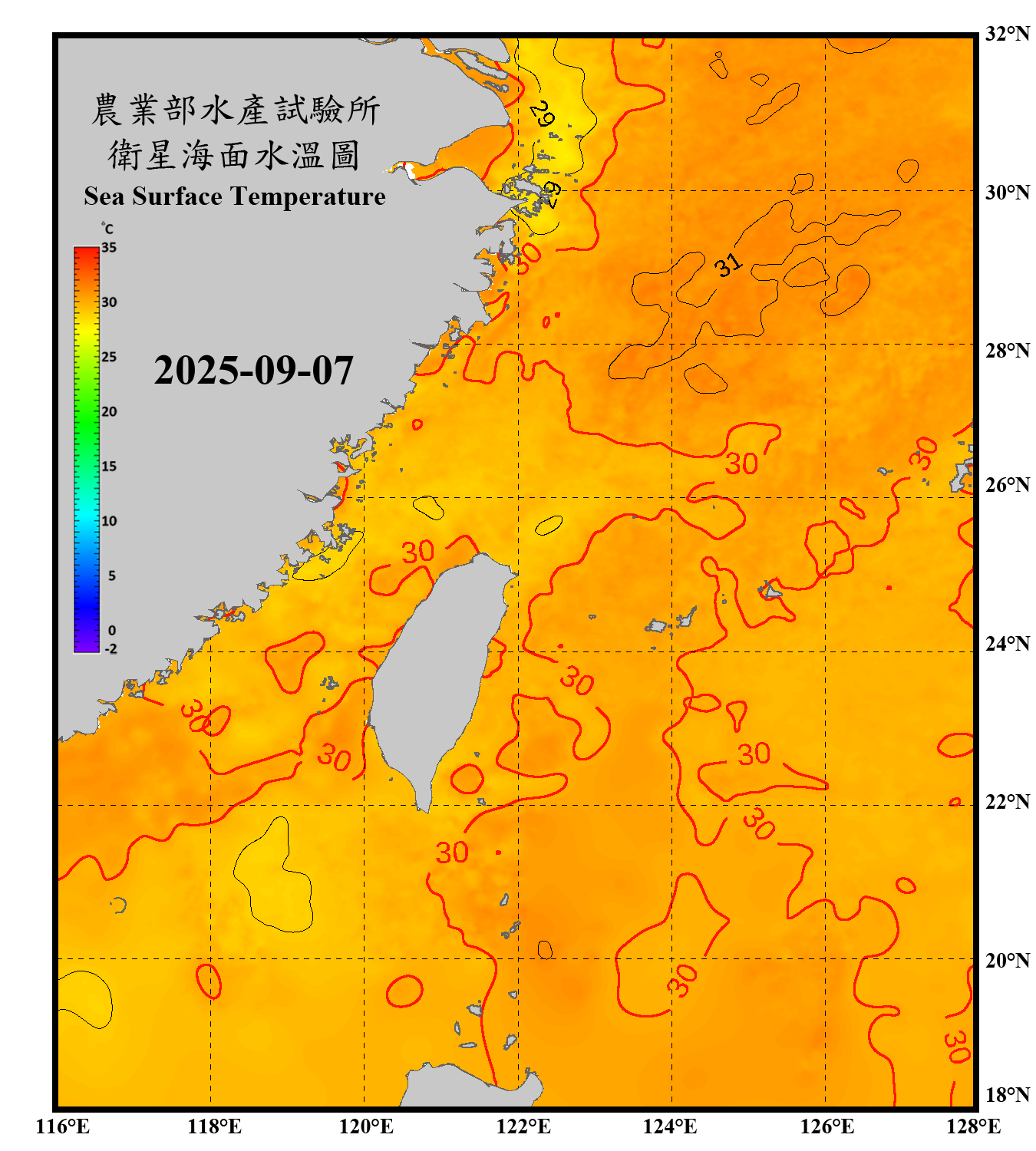 domain-taiwan_20250907090000-JPL-L4_GHRSST-SSTfnd-MUR-GLOB-v02.0-fv04.1.nc_contour