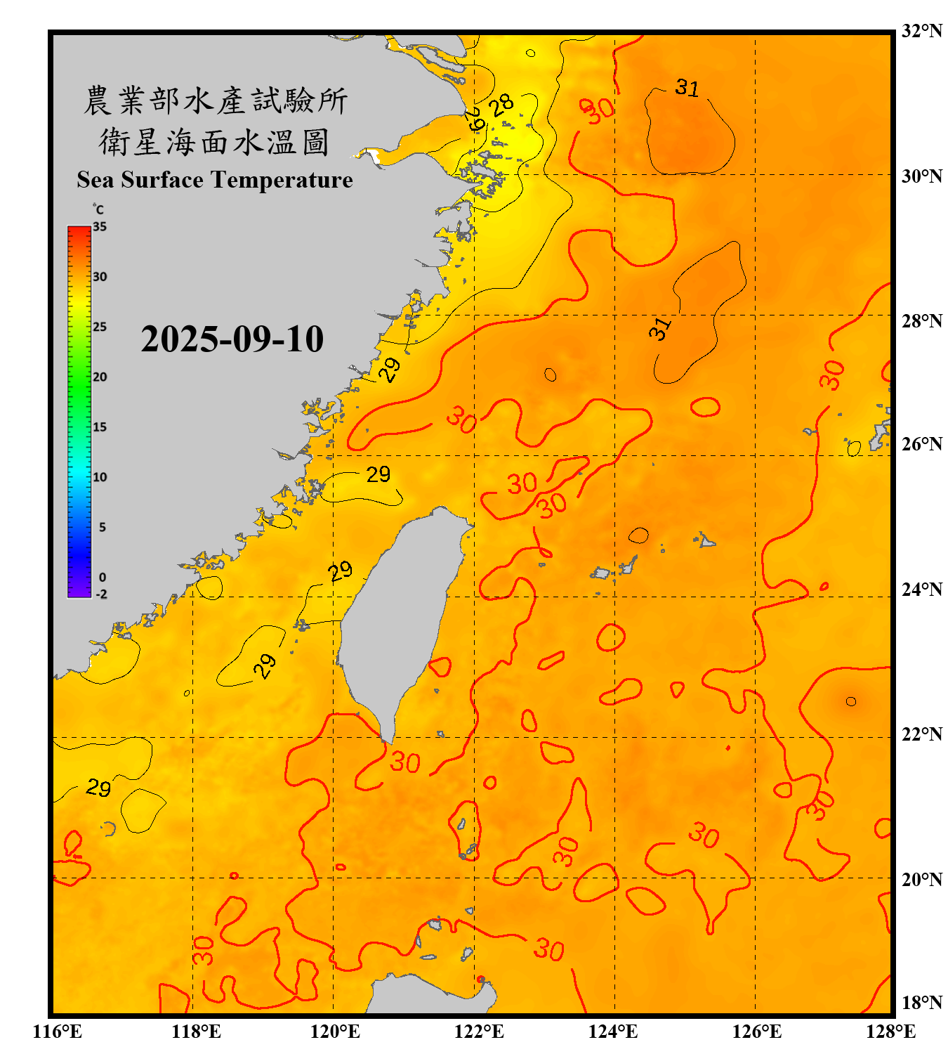 domain-taiwan_20250910090000-JPL-L4_GHRSST-SSTfnd-MUR-GLOB-v02.0-fv04.1.nc_contour
