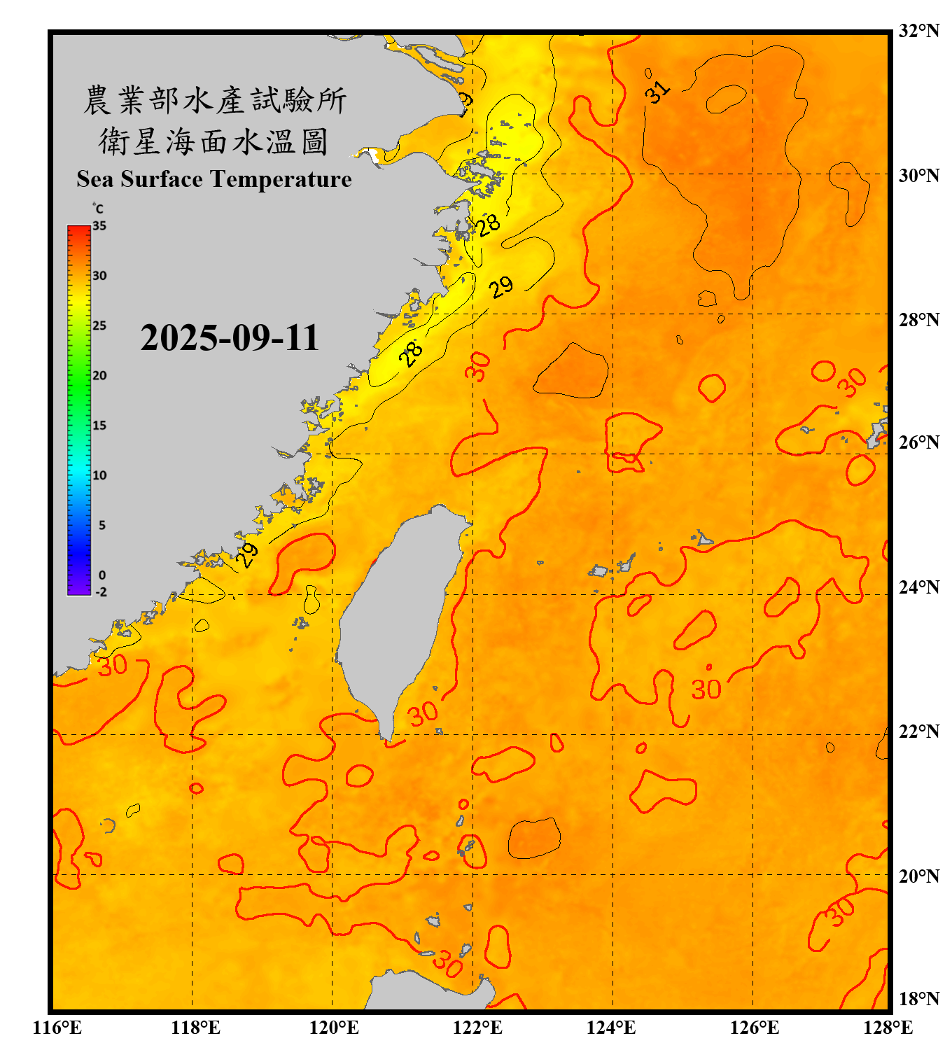domain-taiwan_20250911090000-JPL-L4_GHRSST-SSTfnd-MUR-GLOB-v02.0-fv04.1.nc_contour