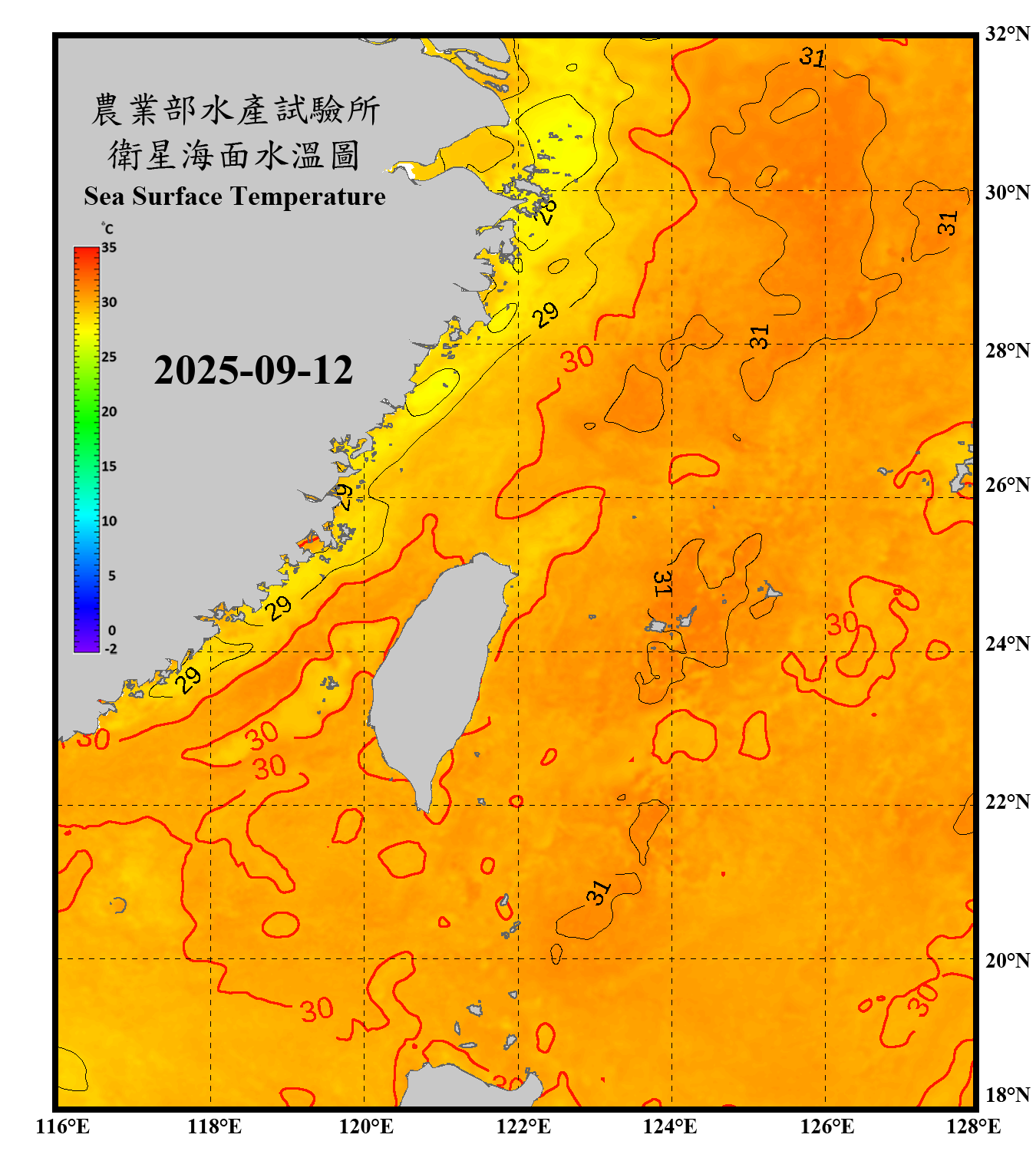 domain-taiwan_20250912090000-JPL-L4_GHRSST-SSTfnd-MUR-GLOB-v02.0-fv04.1.nc_contour