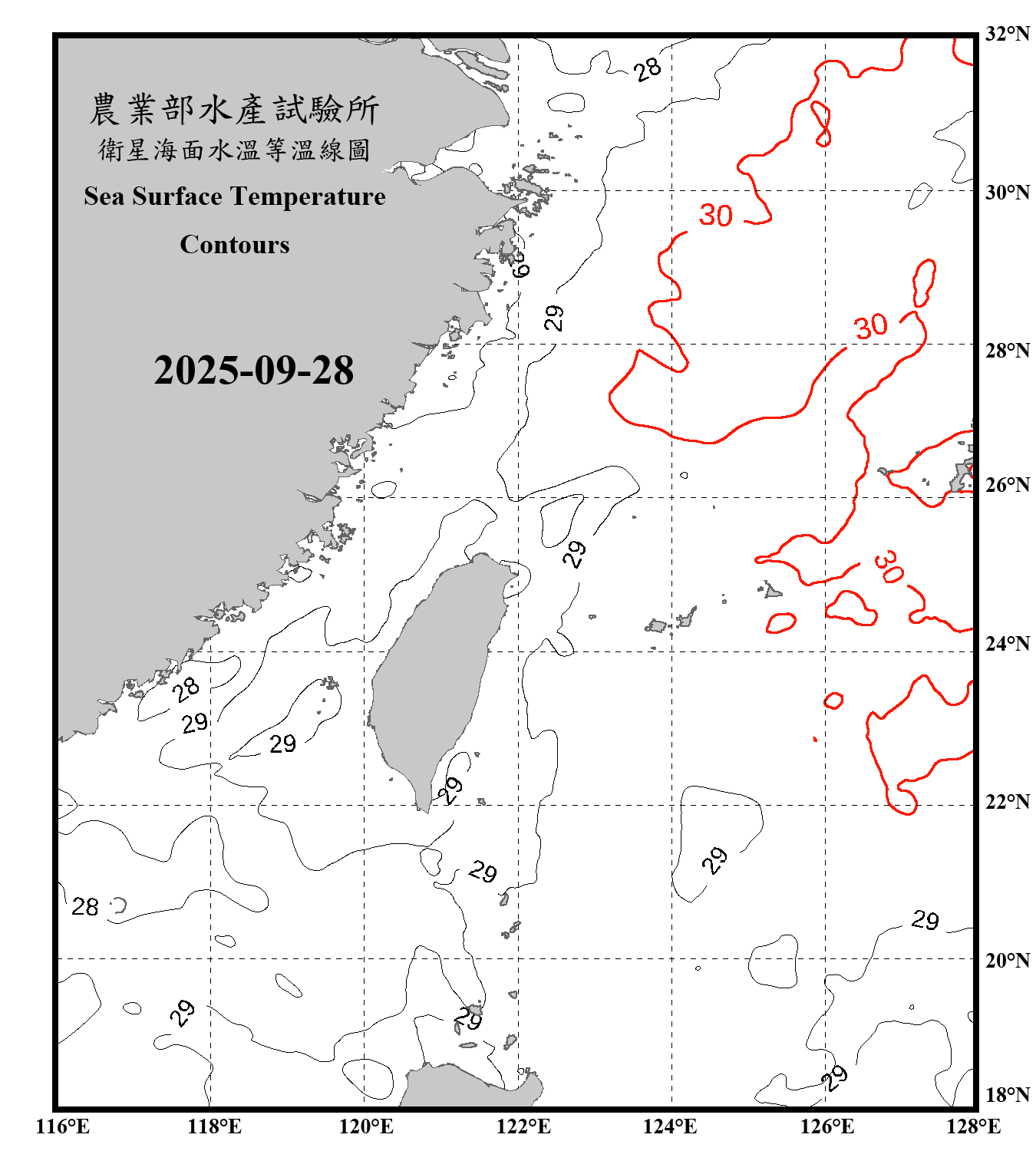 domain-taiwan_20250928090000-JPL-L4_GHRSST-SSTfnd-MUR-GLOB-v02.0-fv04.1.nc_contour_only