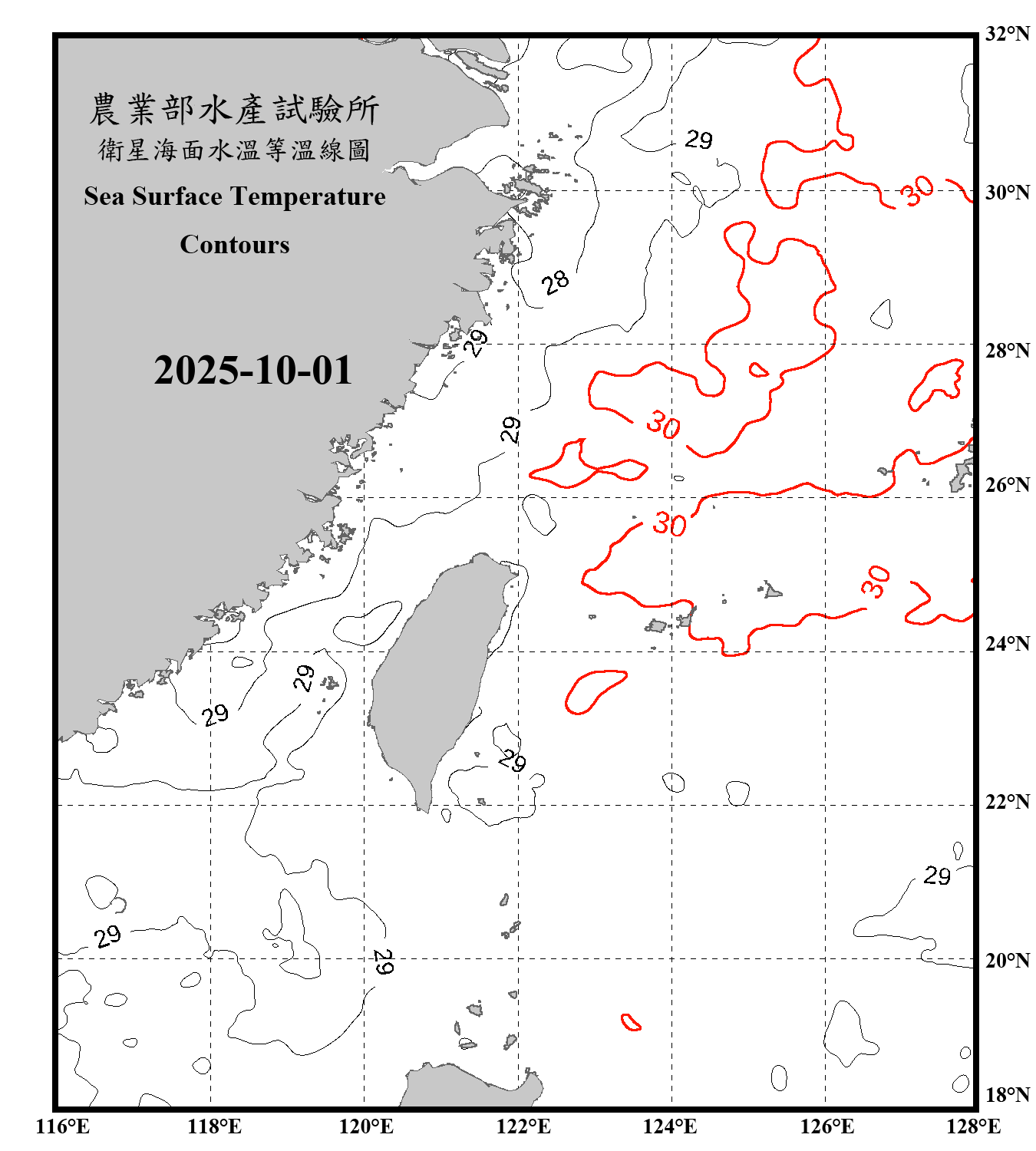 domain-taiwan_20251001090000-JPL-L4_GHRSST-SSTfnd-MUR-GLOB-v02.0-fv04.1.nc_contour_only