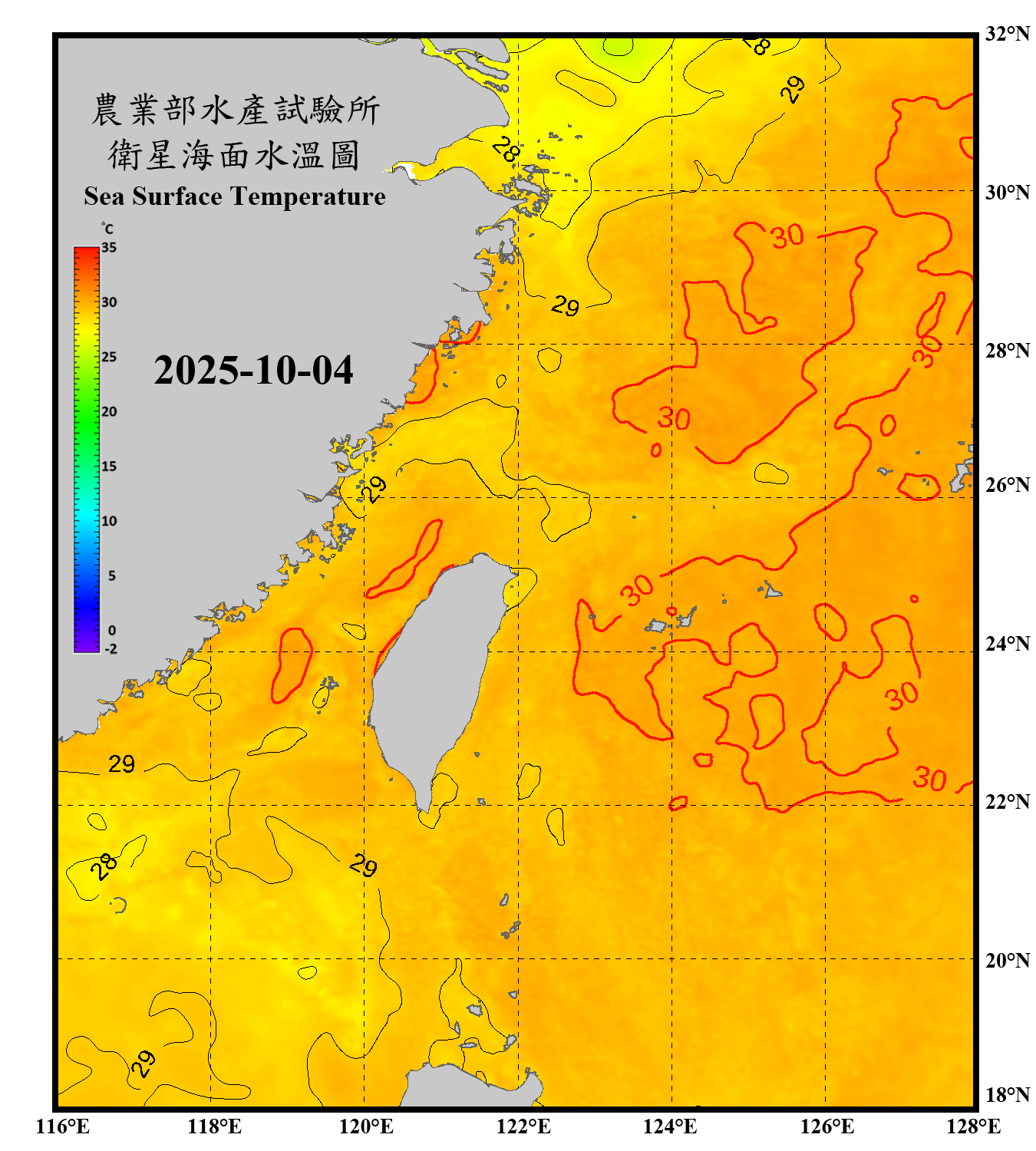 domain-taiwan_20251004090000-JPL-L4_GHRSST-SSTfnd-MUR-GLOB-v02.0-fv04.1.nc_contour