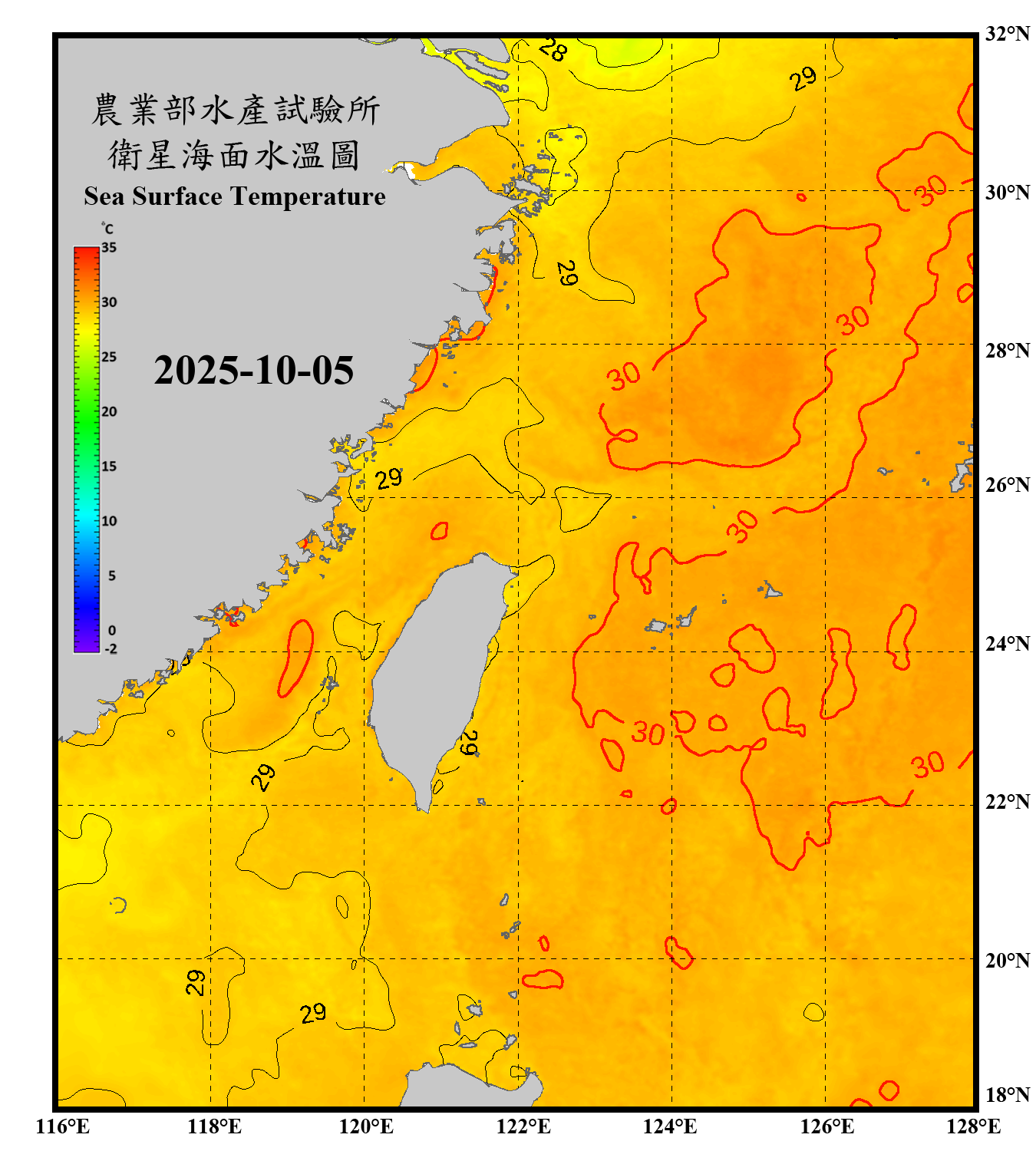 domain-taiwan_20251005090000-JPL-L4_GHRSST-SSTfnd-MUR-GLOB-v02.0-fv04.1.nc_contour