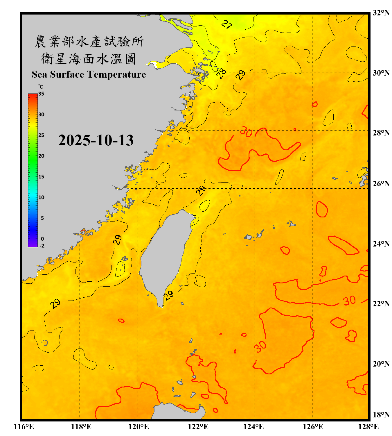 domain-taiwan_20251013090000-JPL-L4_GHRSST-SSTfnd-MUR-GLOB-v02.0-fv04.1.nc_contour