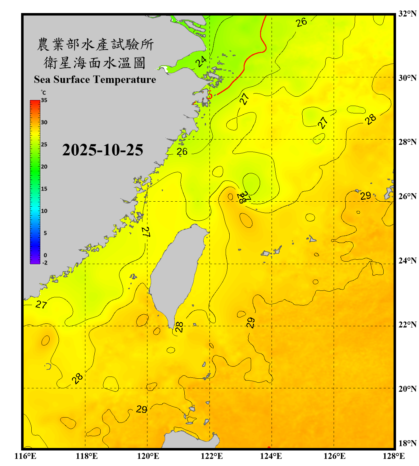 domain-taiwan_20251025090000-JPL-L4_GHRSST-SSTfnd-MUR-GLOB-v02.0-fv04.1.nc_contour