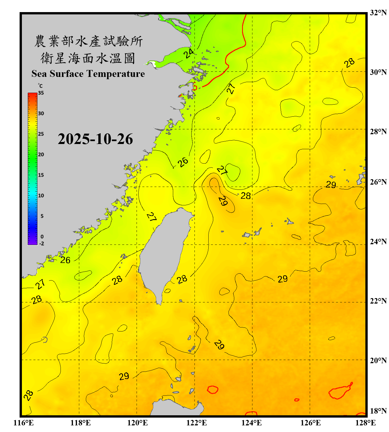 domain-taiwan_20251026090000-JPL-L4_GHRSST-SSTfnd-MUR-GLOB-v02.0-fv04.1.nc_contour