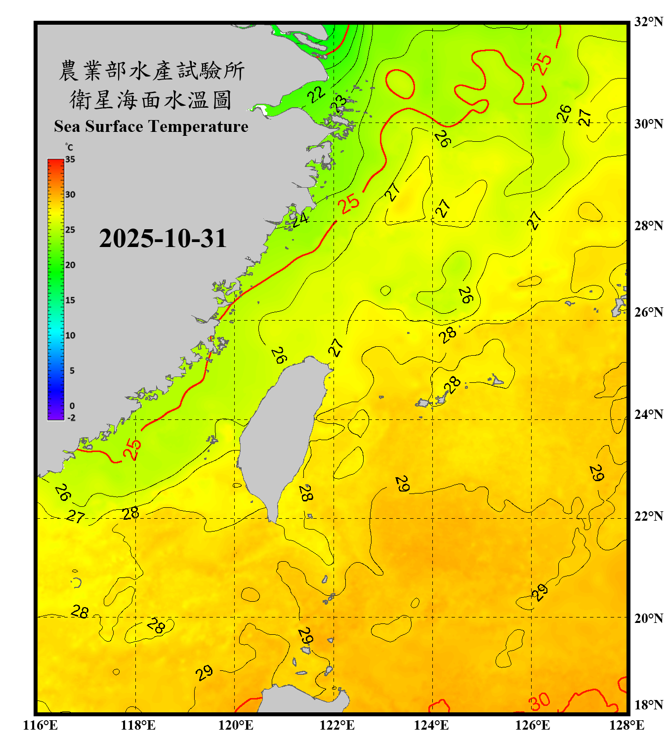 domain-taiwan_20251031090000-JPL-L4_GHRSST-SSTfnd-MUR-GLOB-v02.0-fv04.1.nc_contour