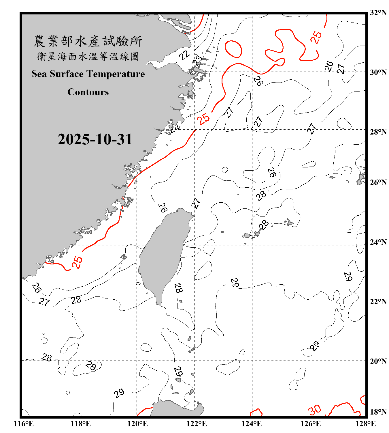 domain-taiwan_20251031090000-JPL-L4_GHRSST-SSTfnd-MUR-GLOB-v02.0-fv04.1.nc_contour_only