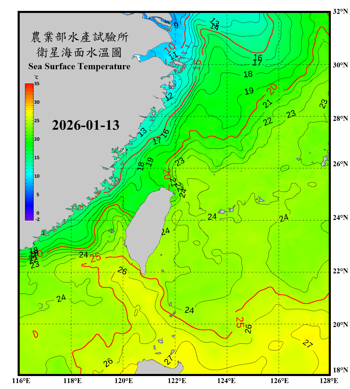 domain-taiwan_20260113090000-JPL-L4_GHRSST-SSTfnd-MUR-GLOB-v02.0-fv04.1.nc_contour
