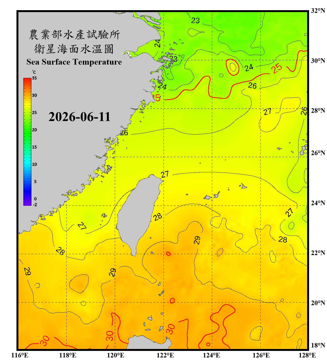 domain-taiwan_20260611090000-JPL-L4_GHRSST-SSTfnd-MUR-GLOB-v02.0-fv04.1.nc_contour