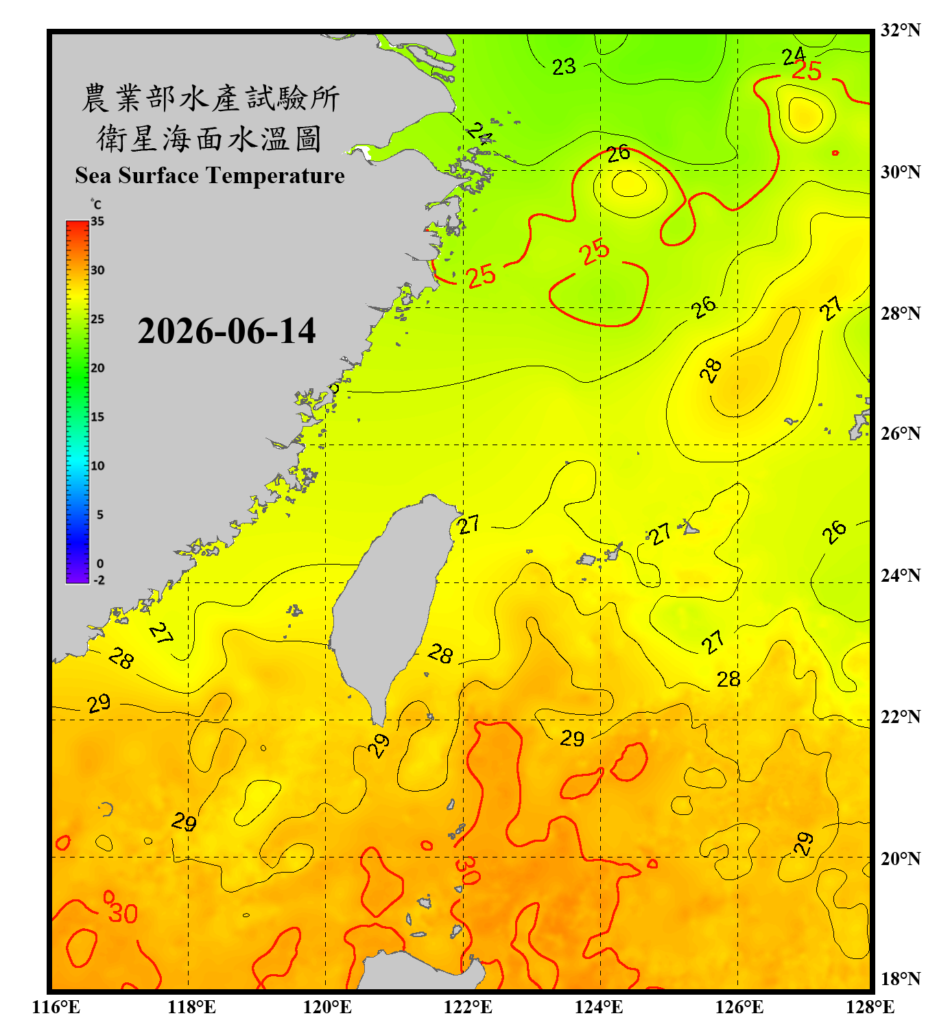 domain-taiwan_20260614090000-JPL-L4_GHRSST-SSTfnd-MUR-GLOB-v02.0-fv04.1.nc_contour