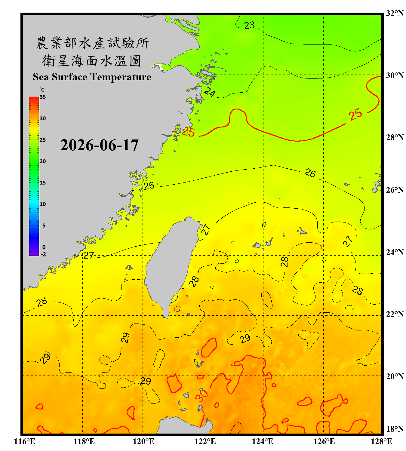 domain-taiwan_20260617090000-JPL-L4_GHRSST-SSTfnd-MUR-GLOB-v02.0-fv04.1.nc_contour