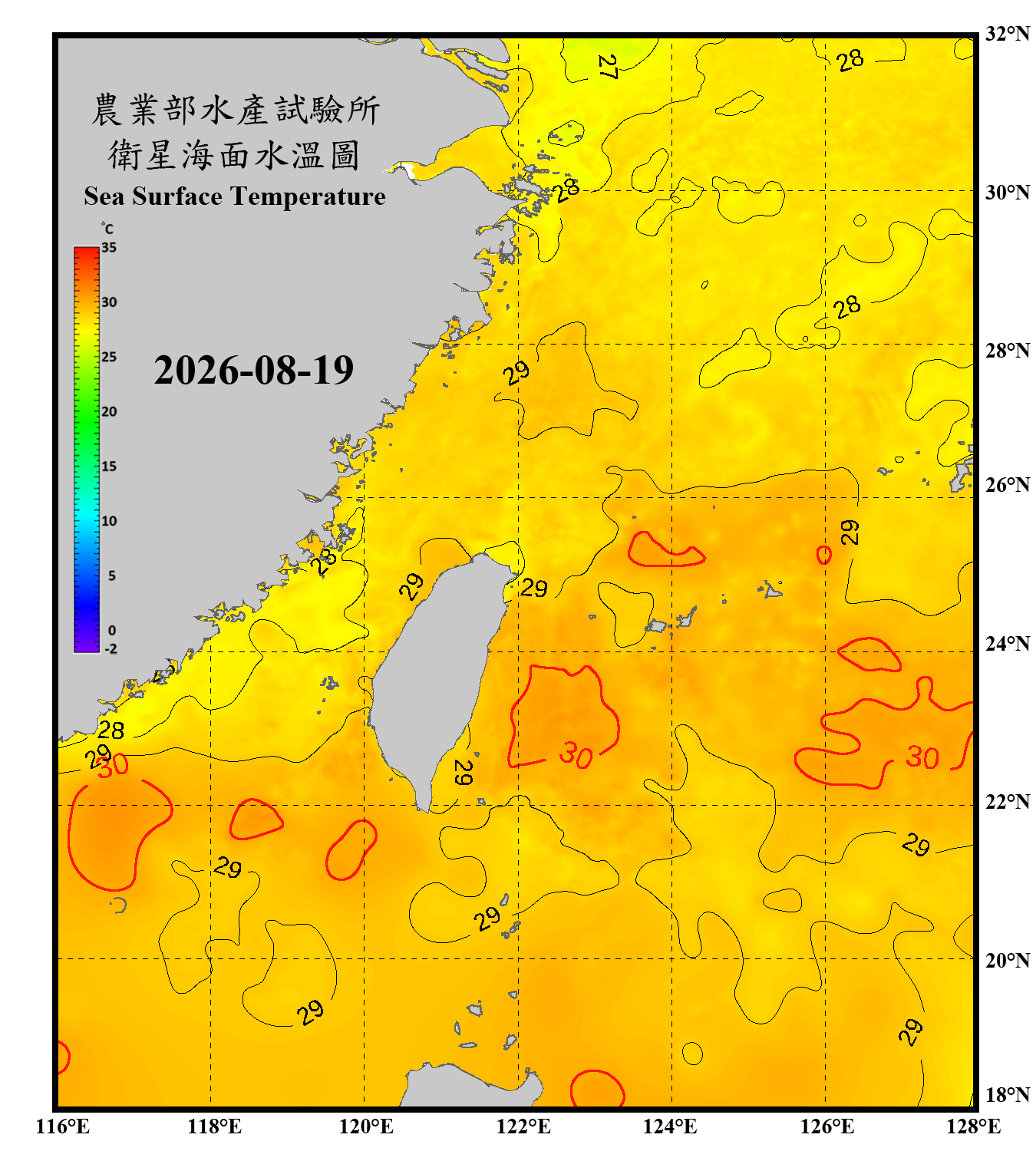 domain-taiwan_20260819090000-JPL-L4_GHRSST-SSTfnd-MUR-GLOB-v02.0-fv04.1.nc_contour