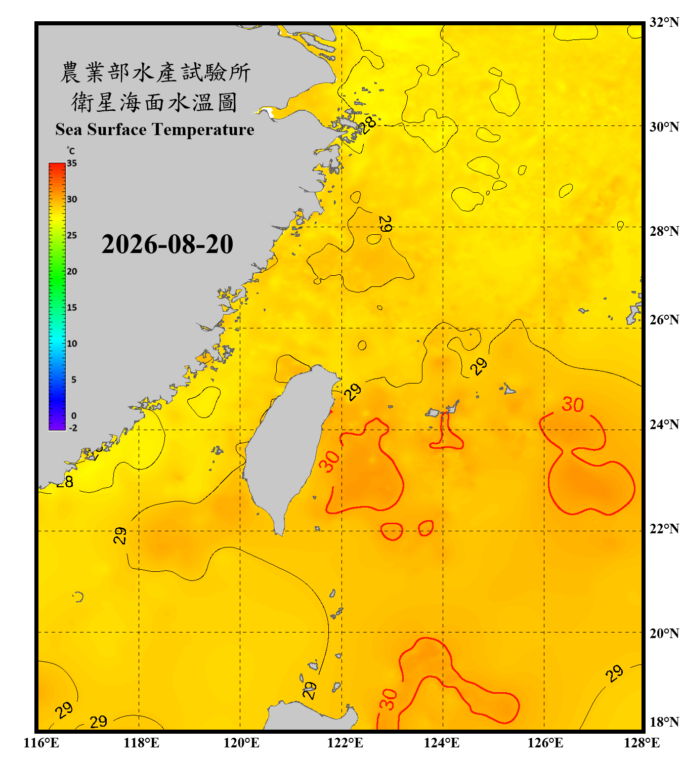 domain-taiwan_20260820090000-JPL-L4_GHRSST-SSTfnd-MUR-GLOB-v02.0-fv04.1.nc_contour