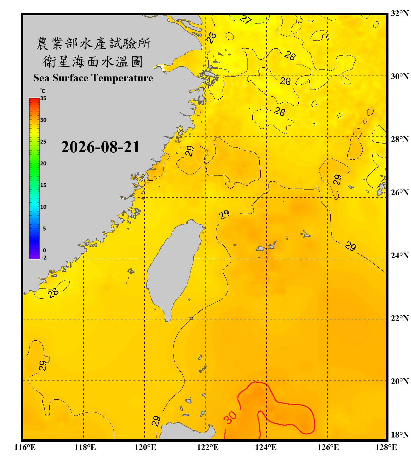 domain-taiwan_20260821090000-JPL-L4_GHRSST-SSTfnd-MUR-GLOB-v02.0-fv04.1.nc_contour