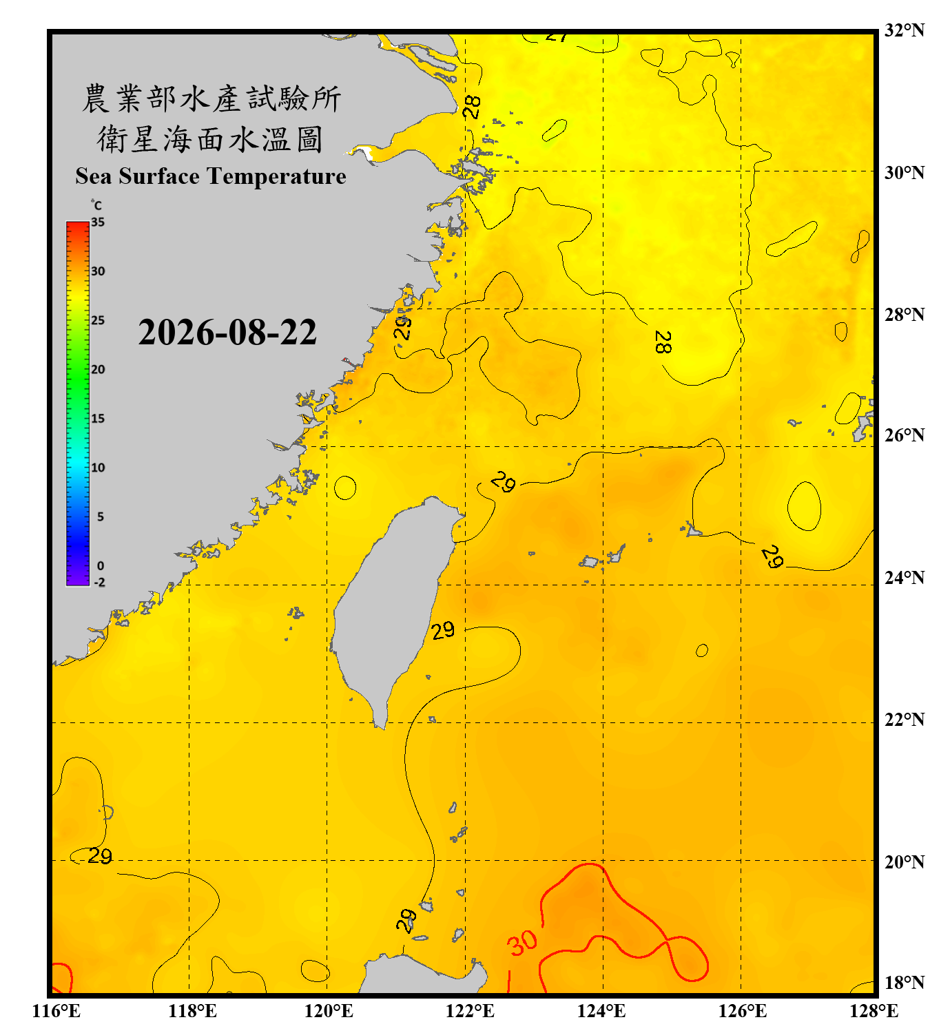 domain-taiwan_20260822090000-JPL-L4_GHRSST-SSTfnd-MUR-GLOB-v02.0-fv04.1.nc_contour