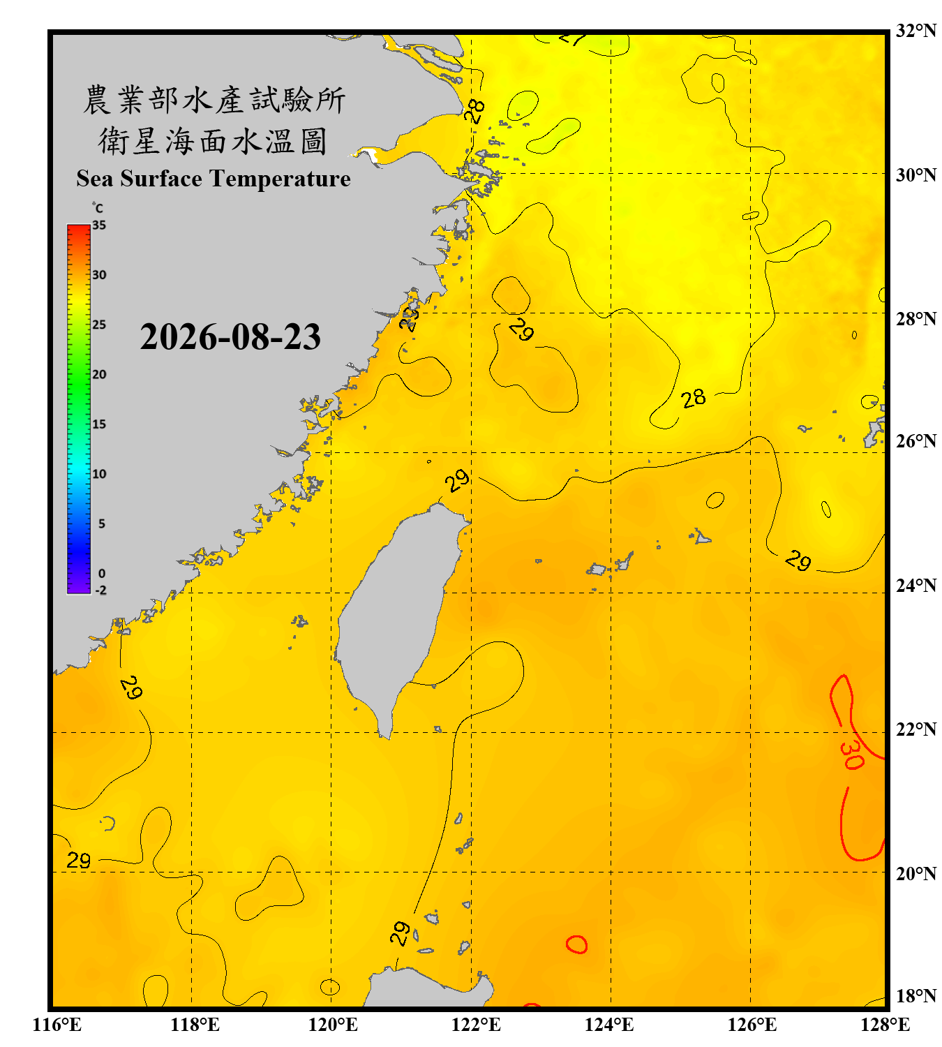 domain-taiwan_20260823090000-JPL-L4_GHRSST-SSTfnd-MUR-GLOB-v02.0-fv04.1.nc_contour