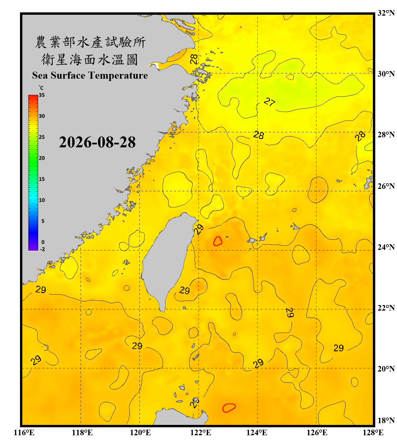 domain-taiwan_20260828090000-JPL-L4_GHRSST-SSTfnd-MUR-GLOB-v02.0-fv04.1.nc_contour