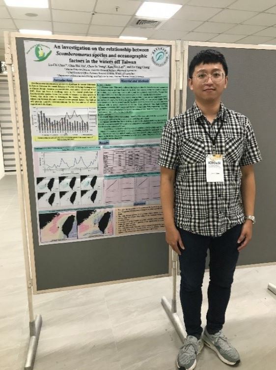 陳律祺副研究員針對臺灣周邊海域的漁場環境因子和馬加鰆屬物種間的關係進行分享