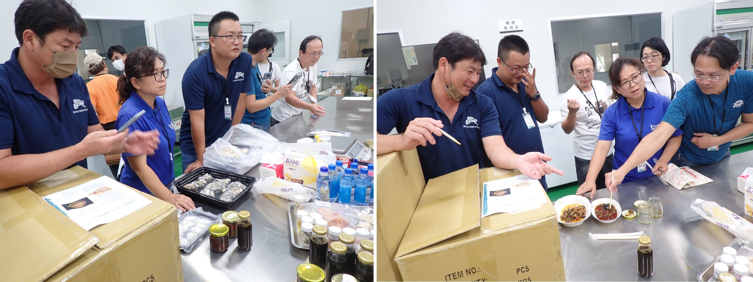 圖2、本所「水產加值打樣中心」以雲林縣牡蠣養殖發展協會送來的養殖牡蠣，試製各項產品提供試吃，廣獲佳評